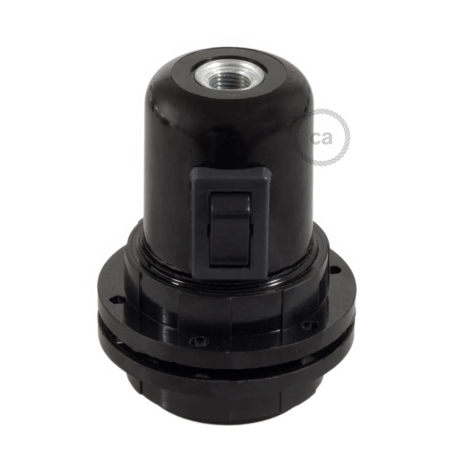 Double Ferrule Bakelite Phenolic E26 Light Bulb Socket - ON/OFF SWITCH - Black