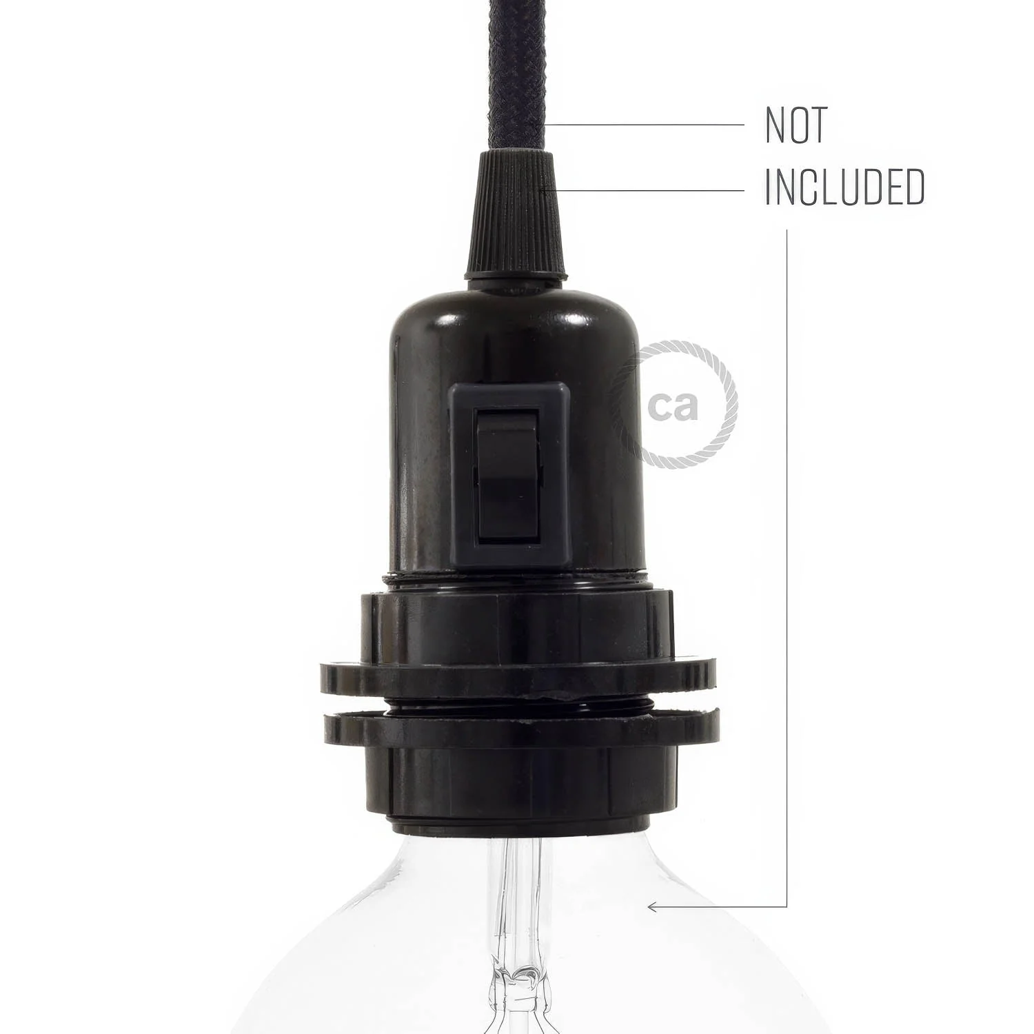Double Ferrule Bakelite Phenolic E26 Light Bulb Socket - ON/OFF SWITCH - Black - Image 3