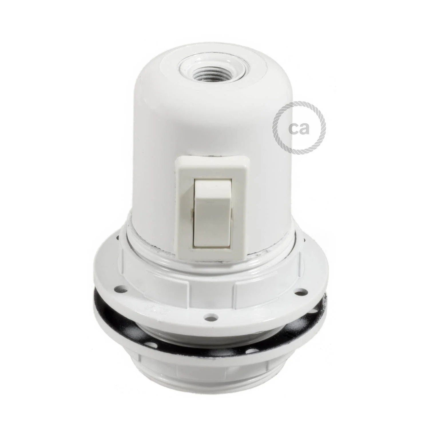Double-ferrule Bakelite phenolic E26 light bulb socket - ON/OFF SWITCH - White