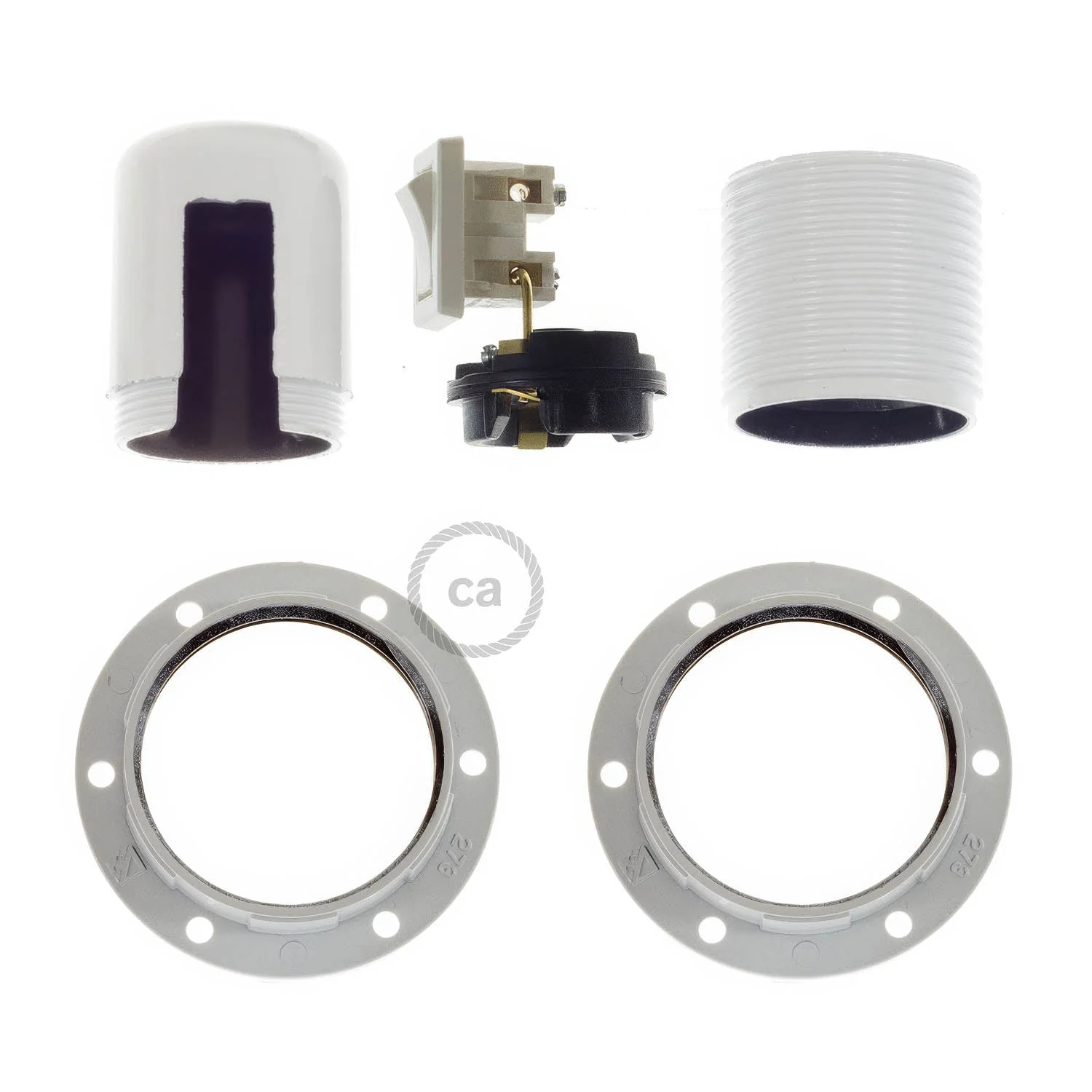 Double-ferrule Bakelite phenolic E26 light bulb socket - ON/OFF SWITCH - White - Image 2