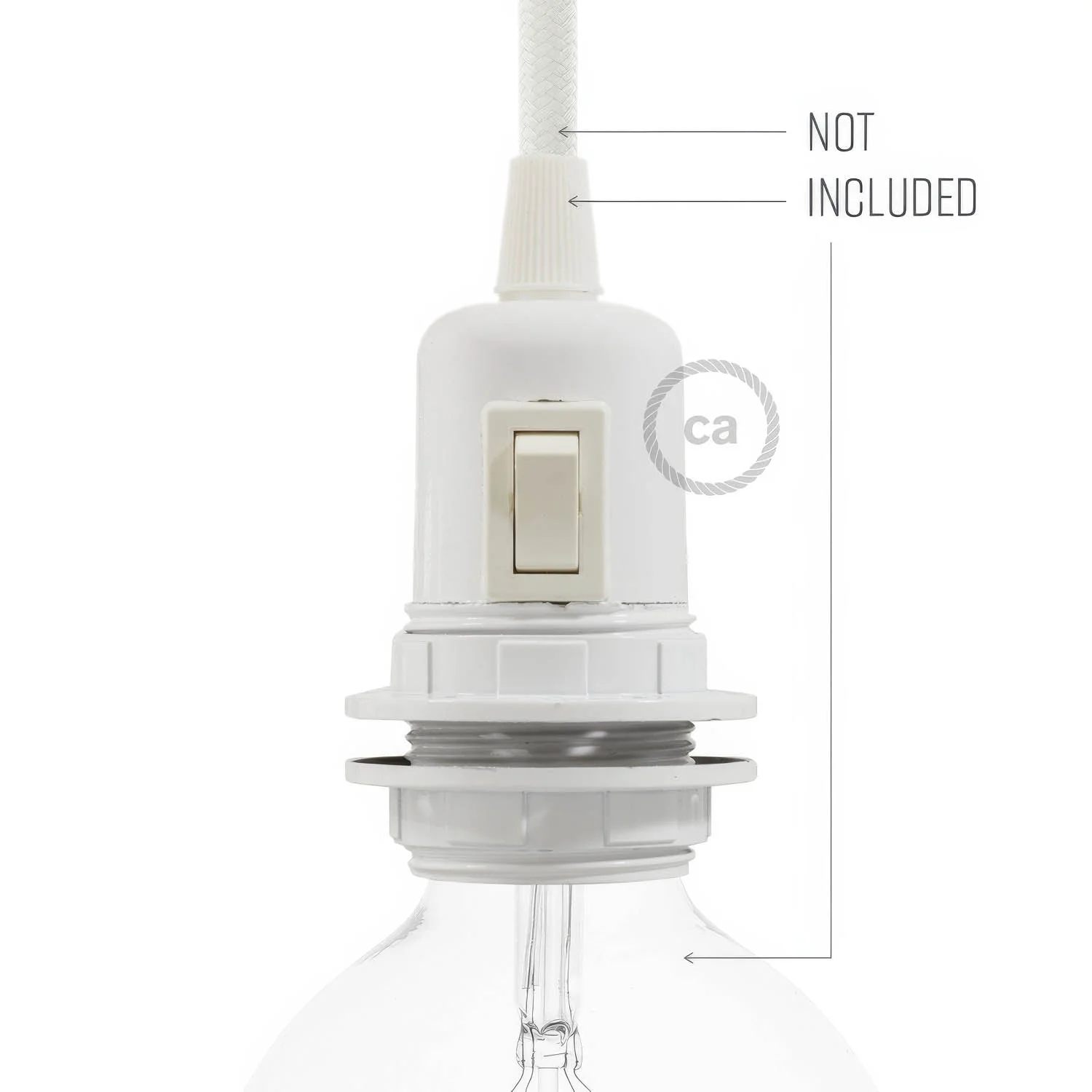 Double-ferrule Bakelite phenolic E26 light bulb socket - ON/OFF SWITCH - White - Image 3