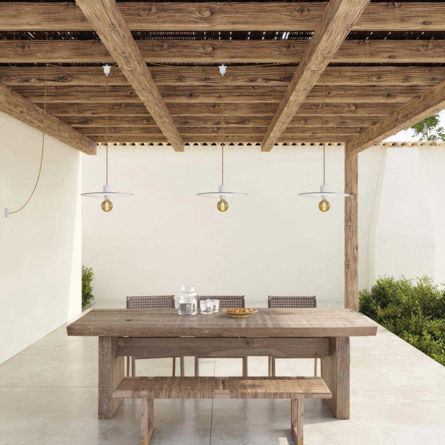 E-Snake EIVA outdoor lamp for wet locations with 3 lights, canopy and lampshades - White - Image 2