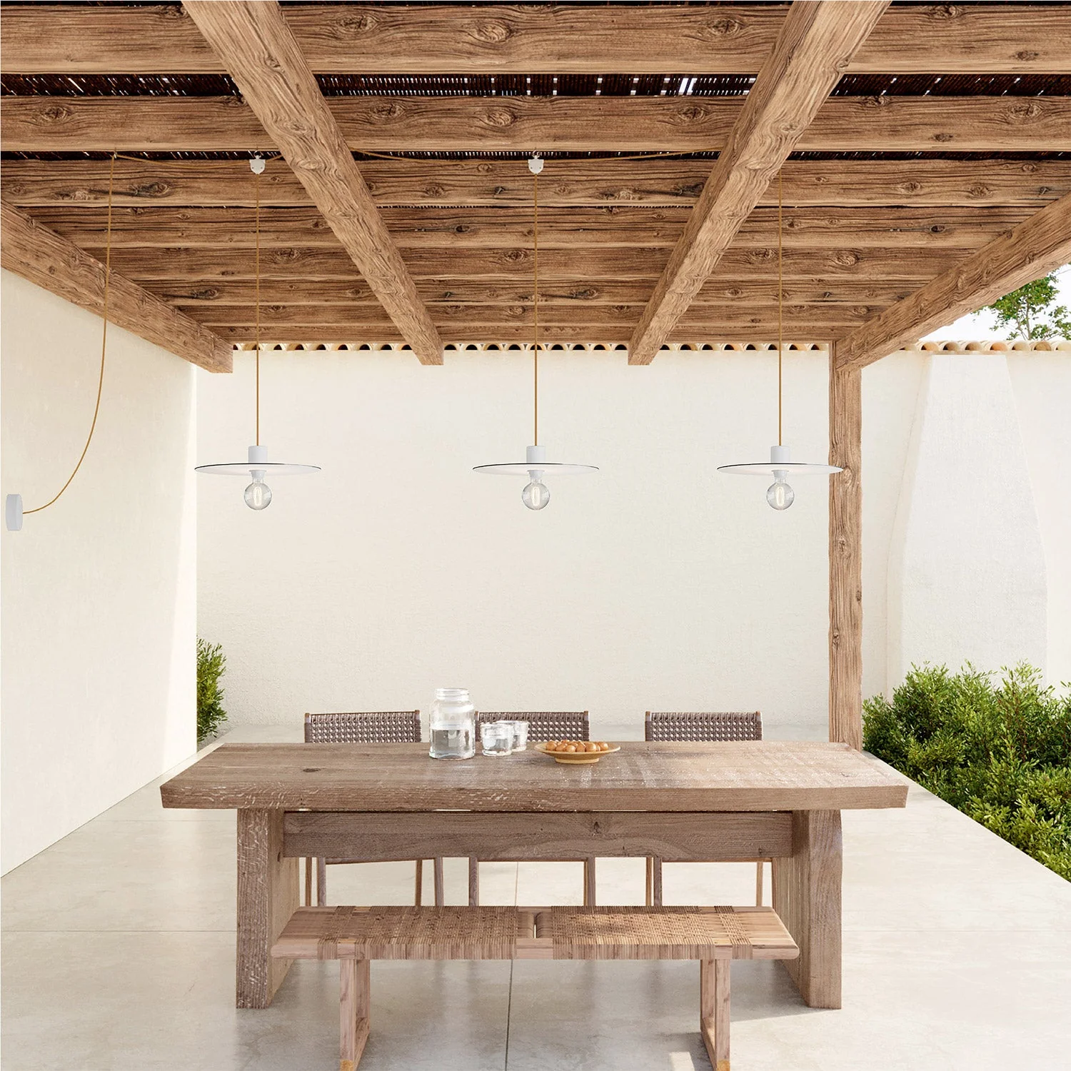 E-Snake Modulair Outdoor Lamp IP65 with 3 lights, ceiling rose and lampshades - White - Image 2