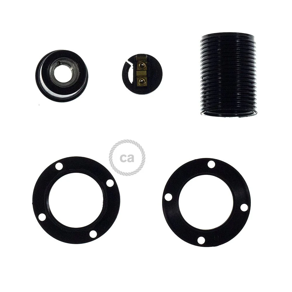 E12 UL Painted Double Ferrule Phenolic Bakelite Light Socket - Black - Image 3