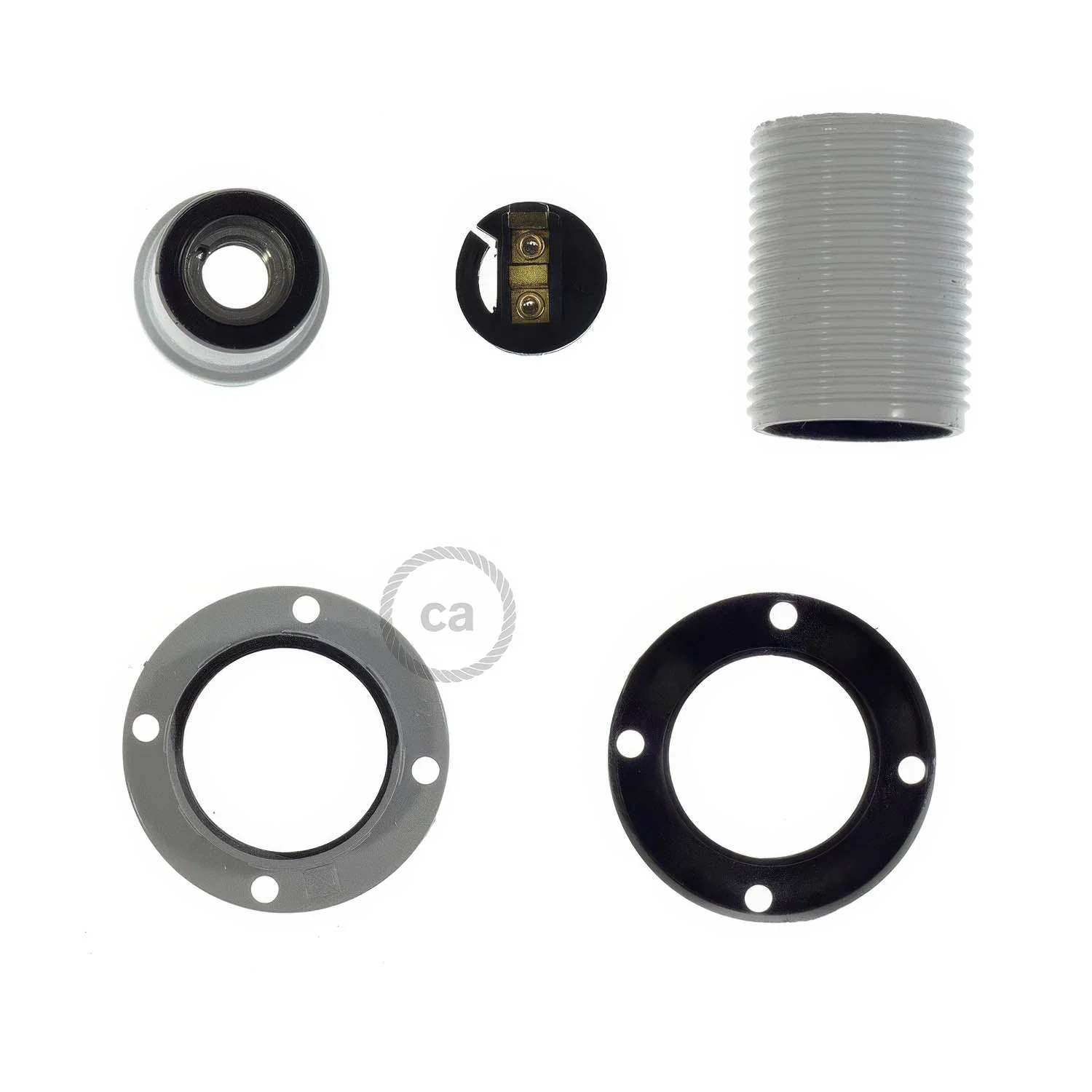 E14 bakelite lamp holder kit with double ring for lampshade - White - Image 2