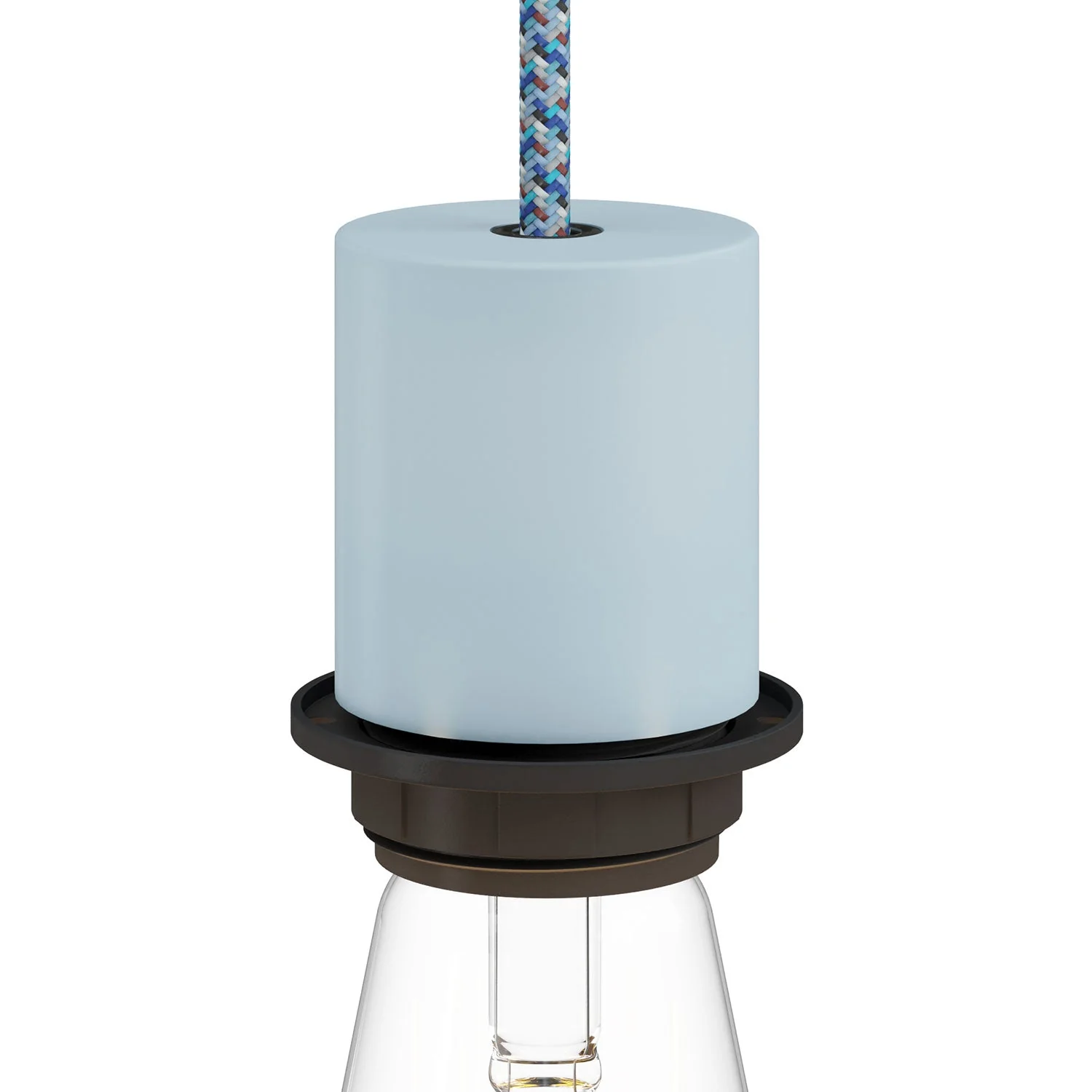 E26 semi-threaded metal socket kit with concealed cable clamp - Soft Blue
