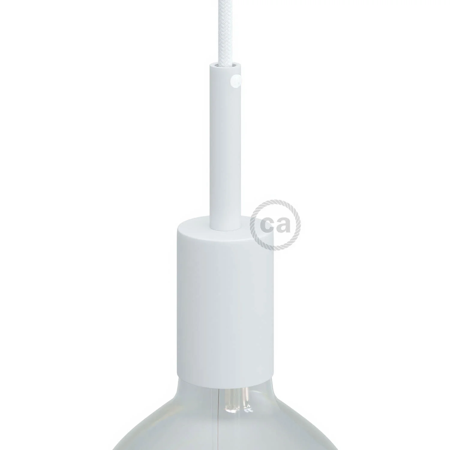 Cylindrical E27 metal lamp holder kit with 7 cm cable clamp - Matt white