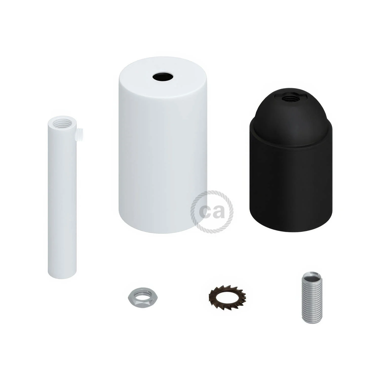 Cylindrical E27 metal lamp holder kit with 7 cm cable clamp - Matt white - Image 2