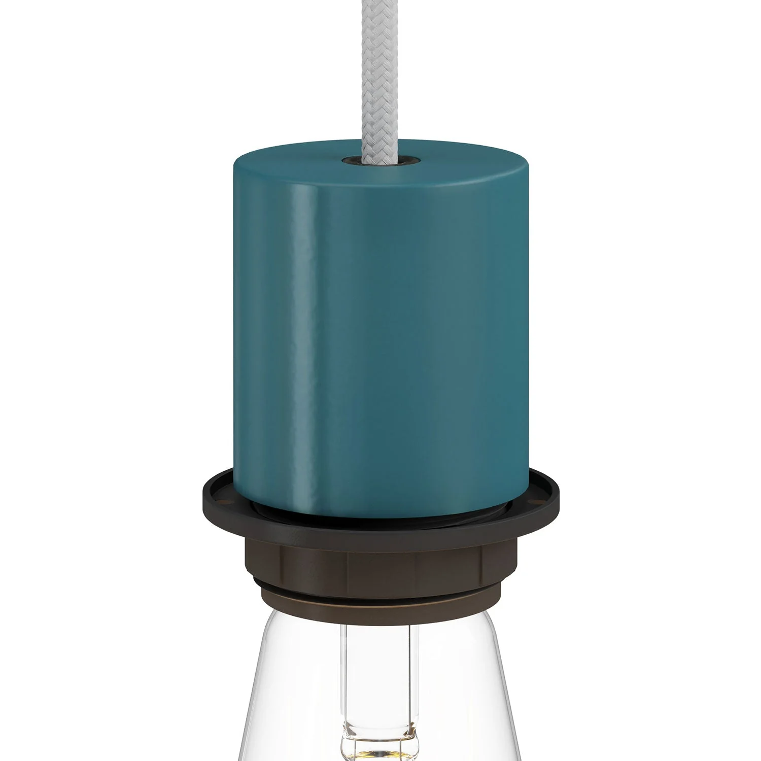 E27 semi-threaded metal lamp holder kit with hidden cable clamp - Petrol