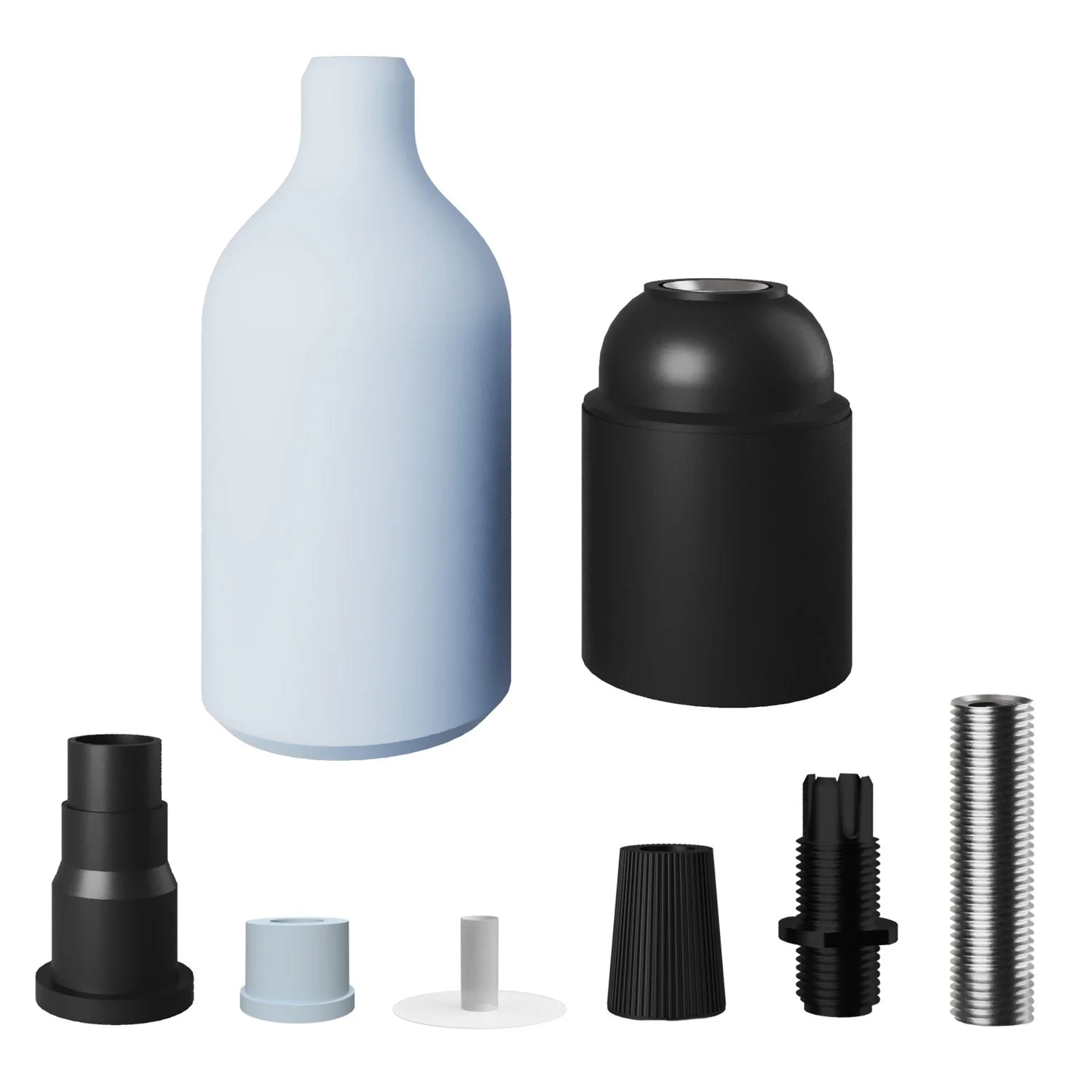 E27 lamp holder kit in silicone with hidden cable clamp - Powder blue - Image 2