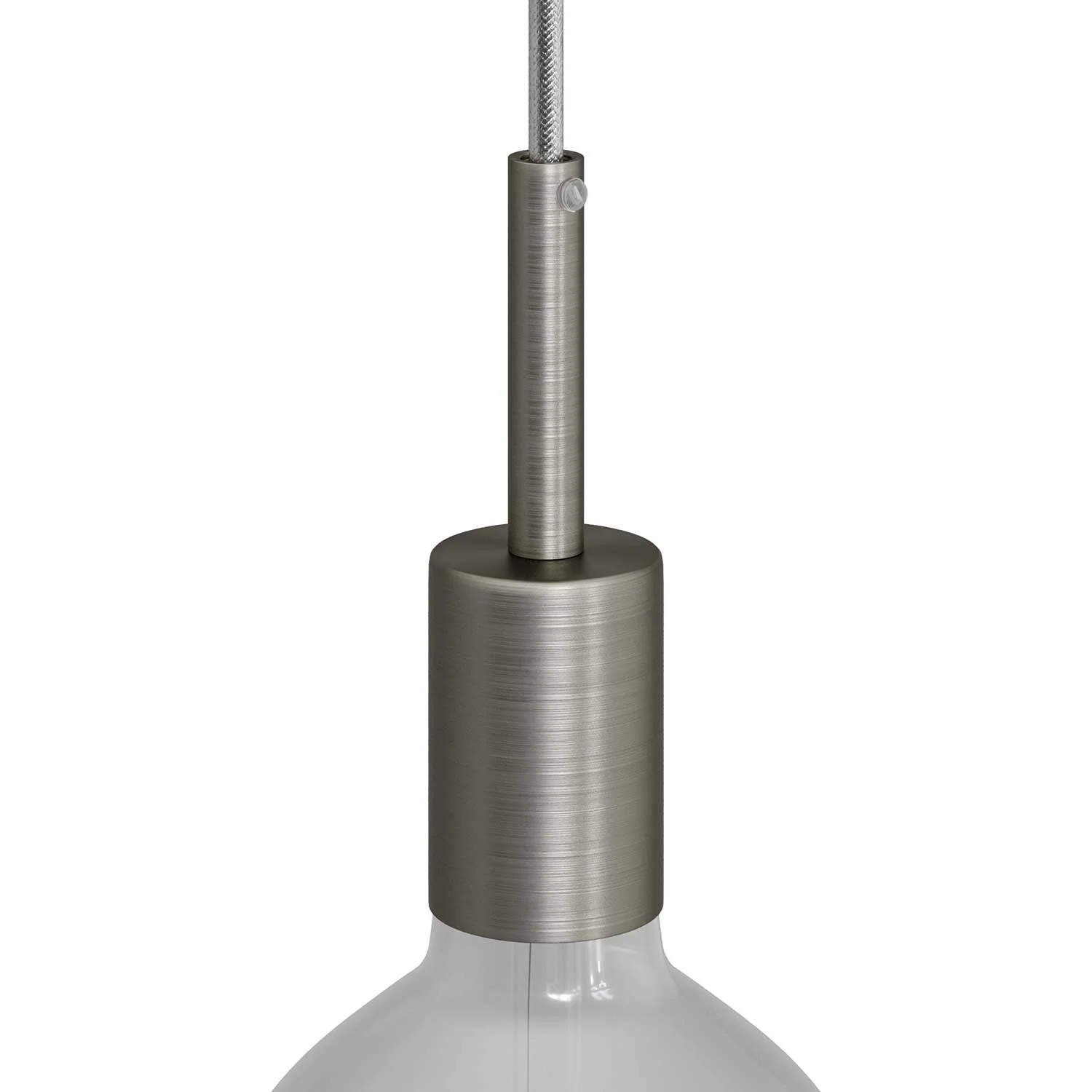E27 cylindrical metal lamp holder kit with 7 cm cable clamp - Satin titanium