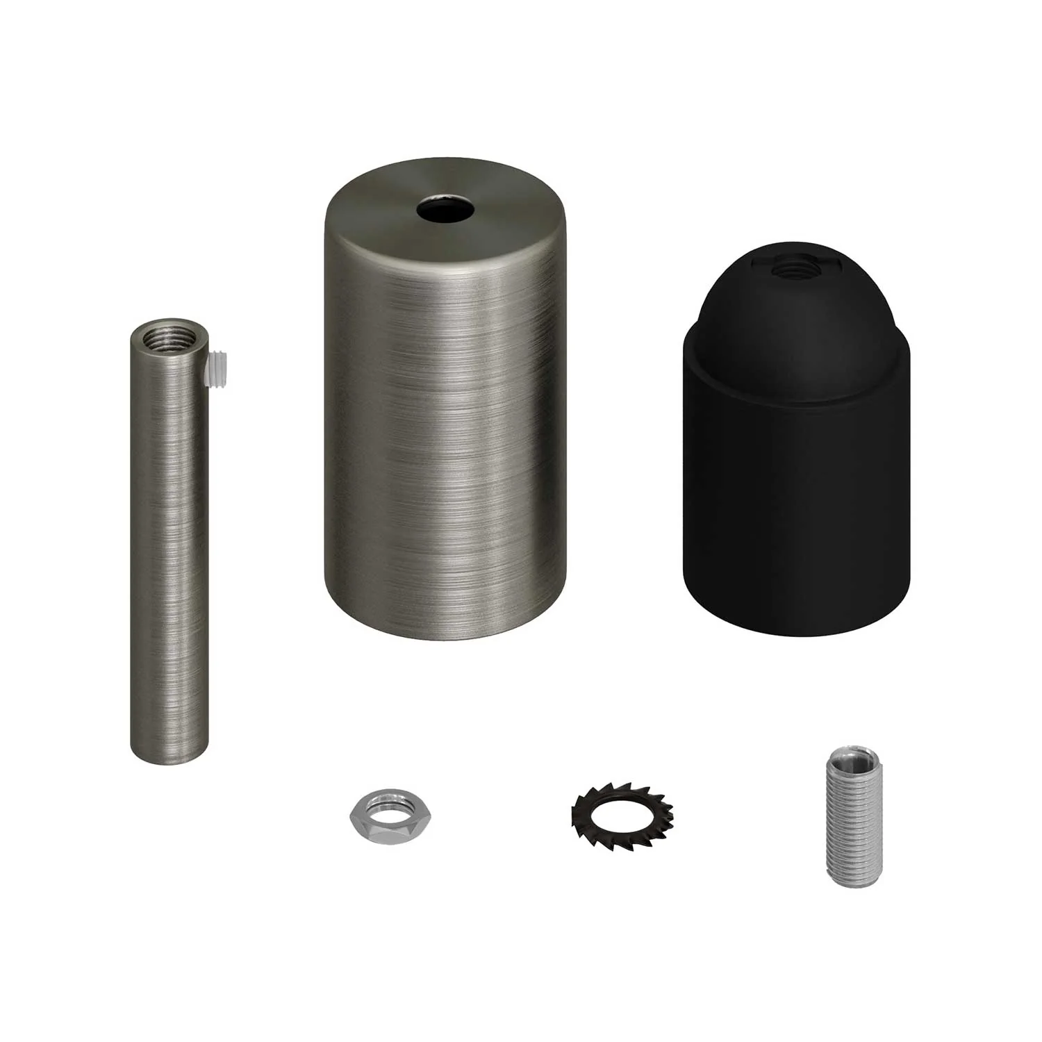 E27 cylindrical metal lamp holder kit with 7 cm cable clamp - Satin titanium - Image 2