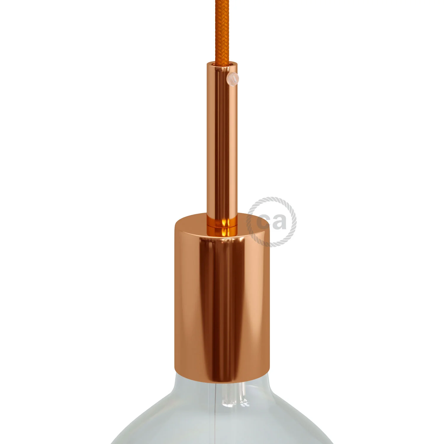Cylindrical E27 lamp holder kit in metal with 7 cm cable clamp - Copper