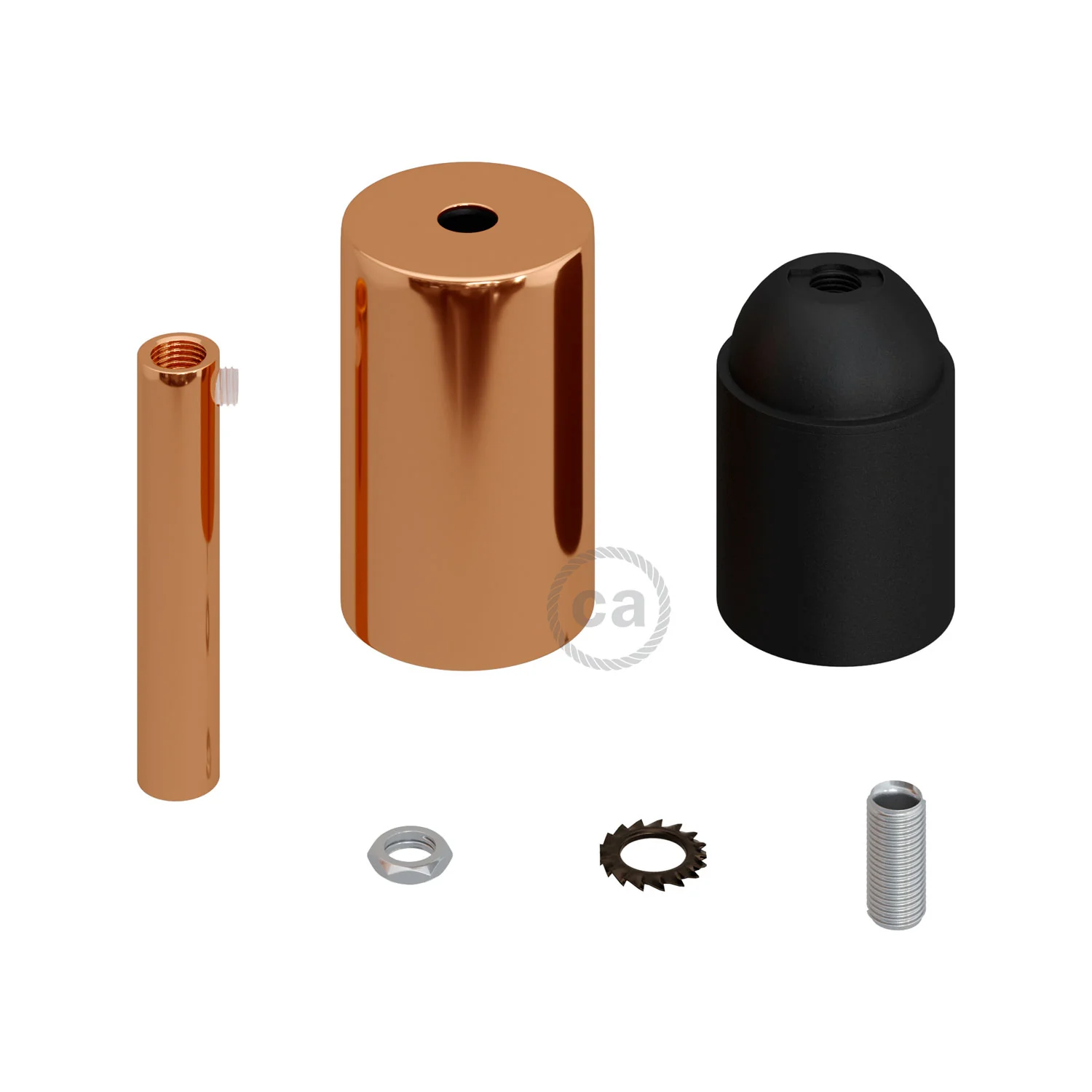 Cylindrical E27 lamp holder kit in metal with 7 cm cable clamp - Copper - Image 2