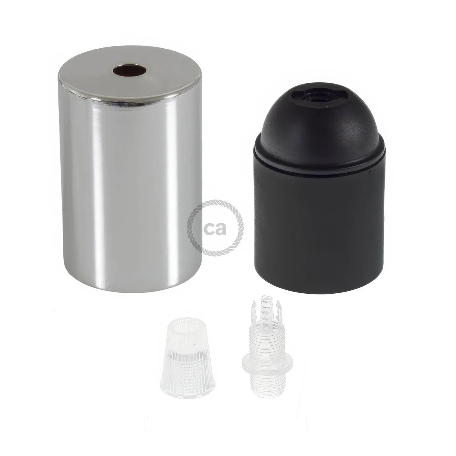 E27 cylindrical metal lamp holder kit - Chrome - Image 2