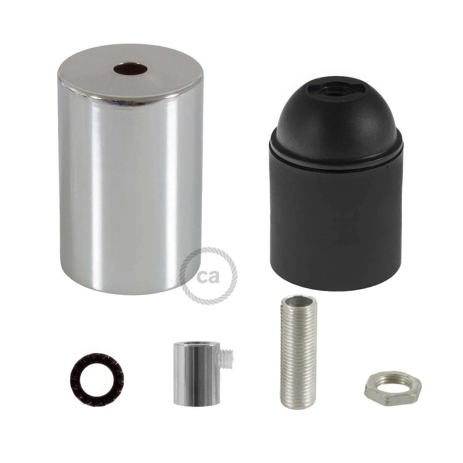 E27 cylindrical metal lamp holder kit - Chrome - Image 6