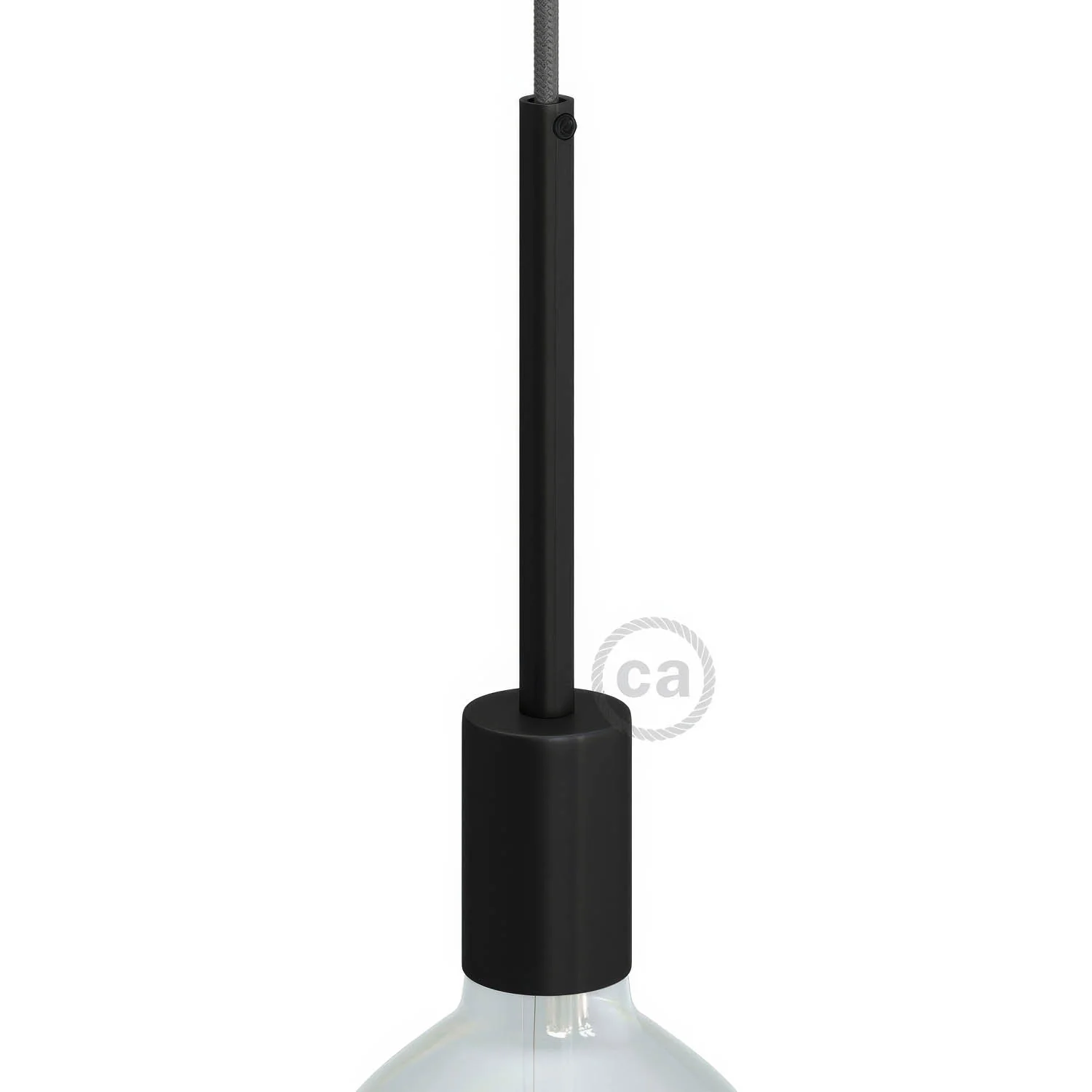 E27 cylindrical lamp holder kit in metal with 15 cm cable clamp - Black