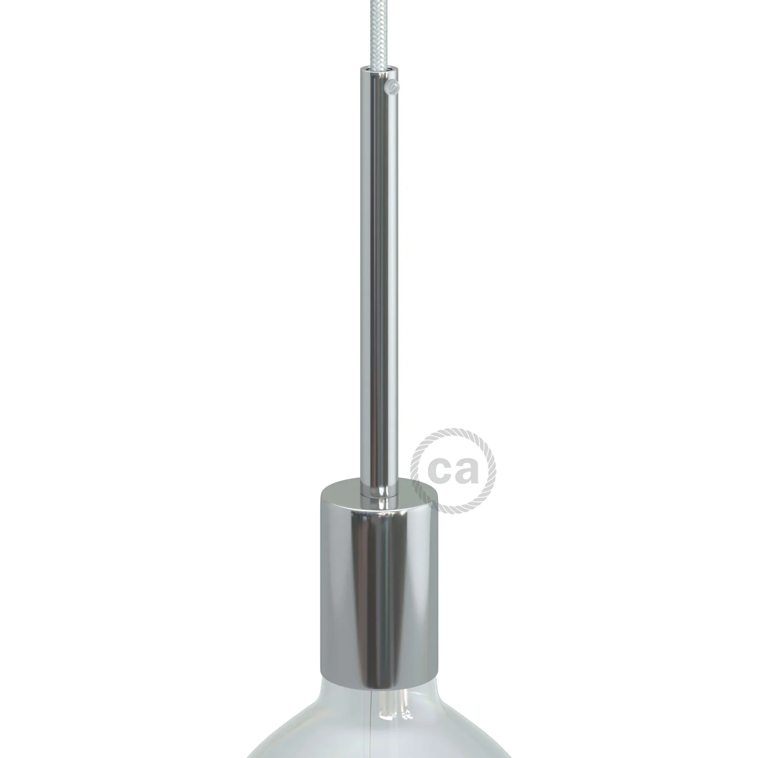 Cylindrical E27 metal lamp holder kit with 15 cm cable clamp - Chrome