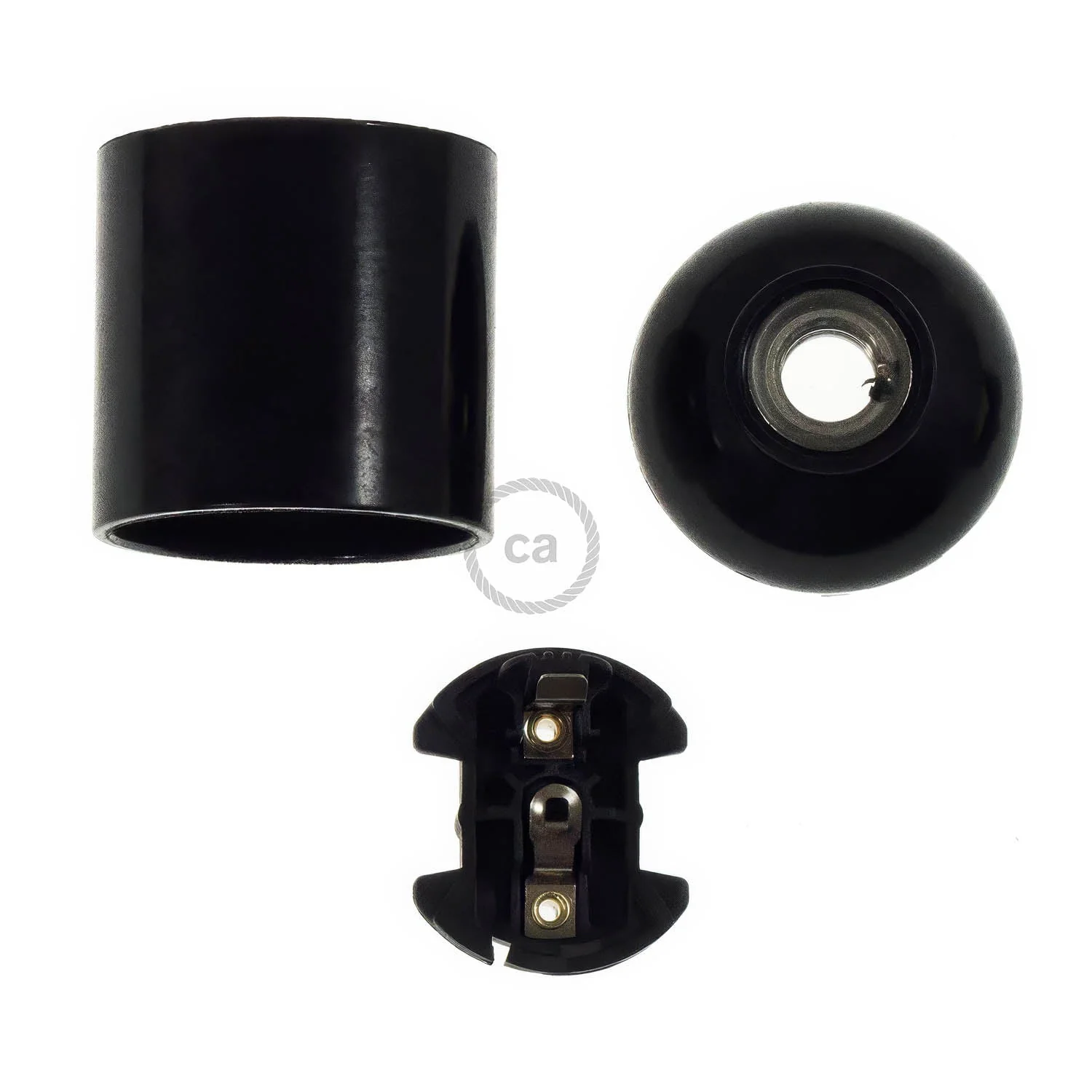E27 lamp holder kit in bakelite - Black - Image 2