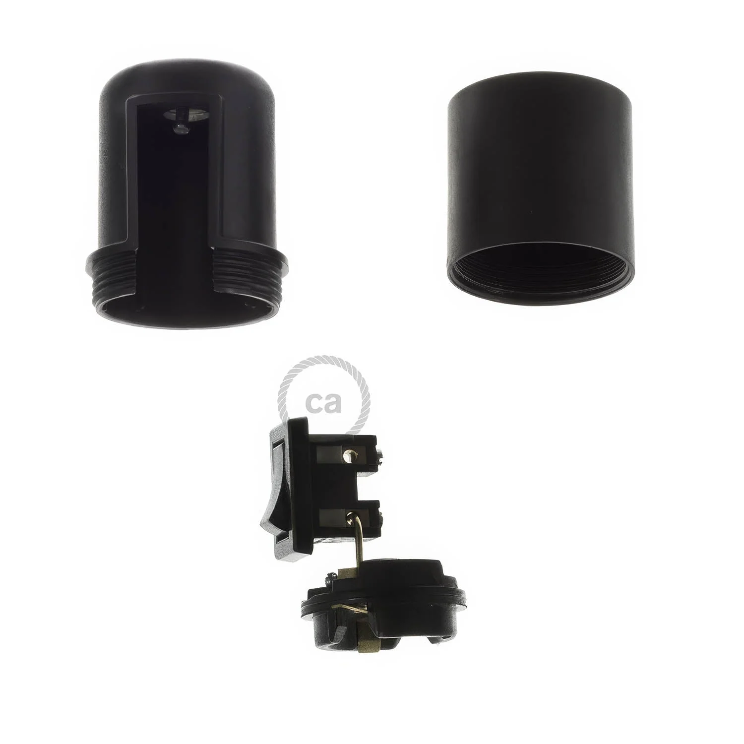 E27 lamp holder kit in thermoplastic with switch - Black - Image 2