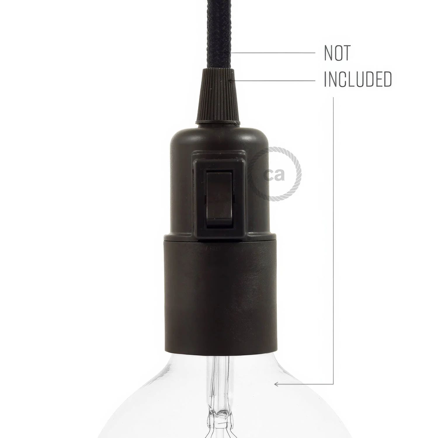 E27 lamp holder kit in thermoplastic with switch - Black - Image 3