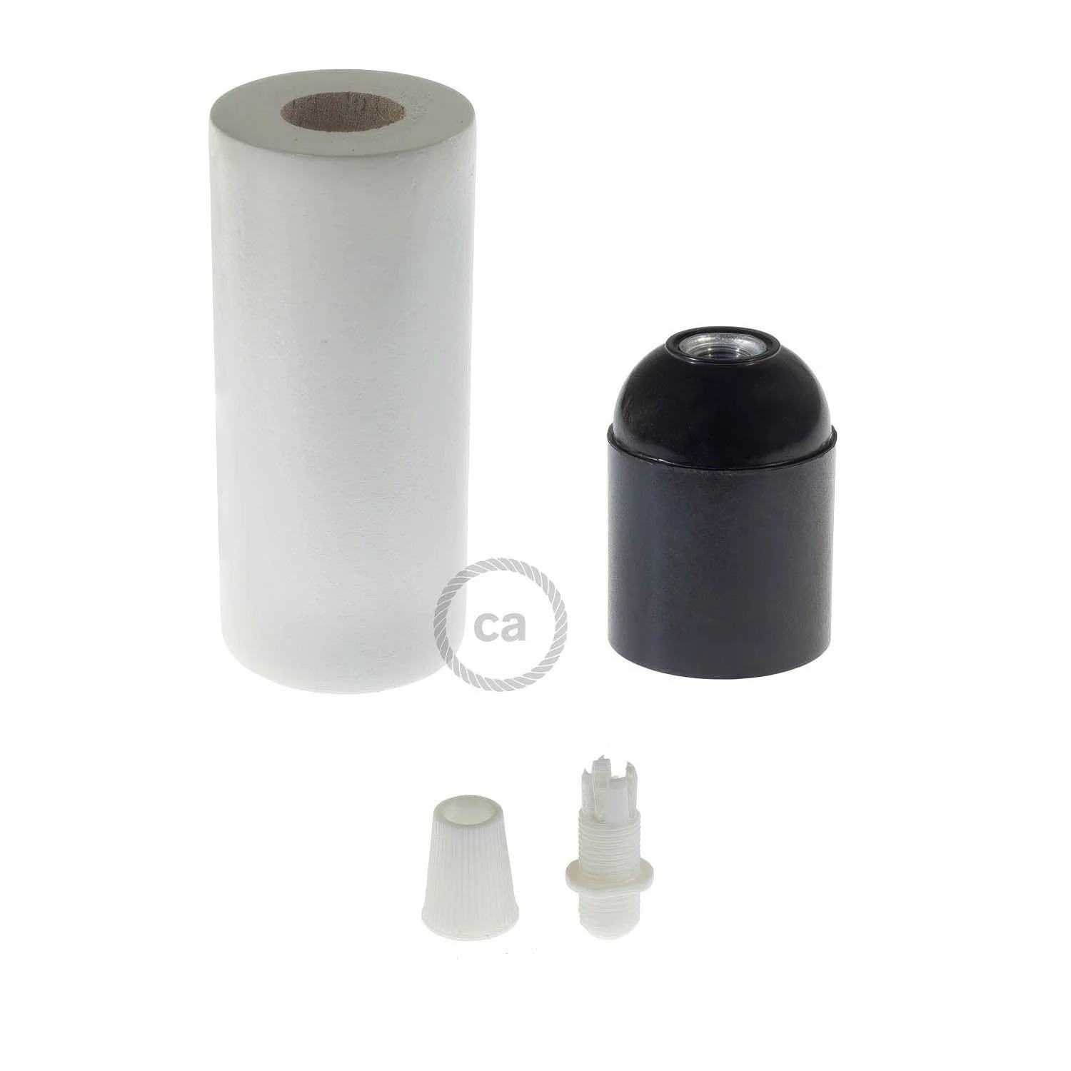 E27 wooden lamp holder kit for 2XL cord - White - Image 2