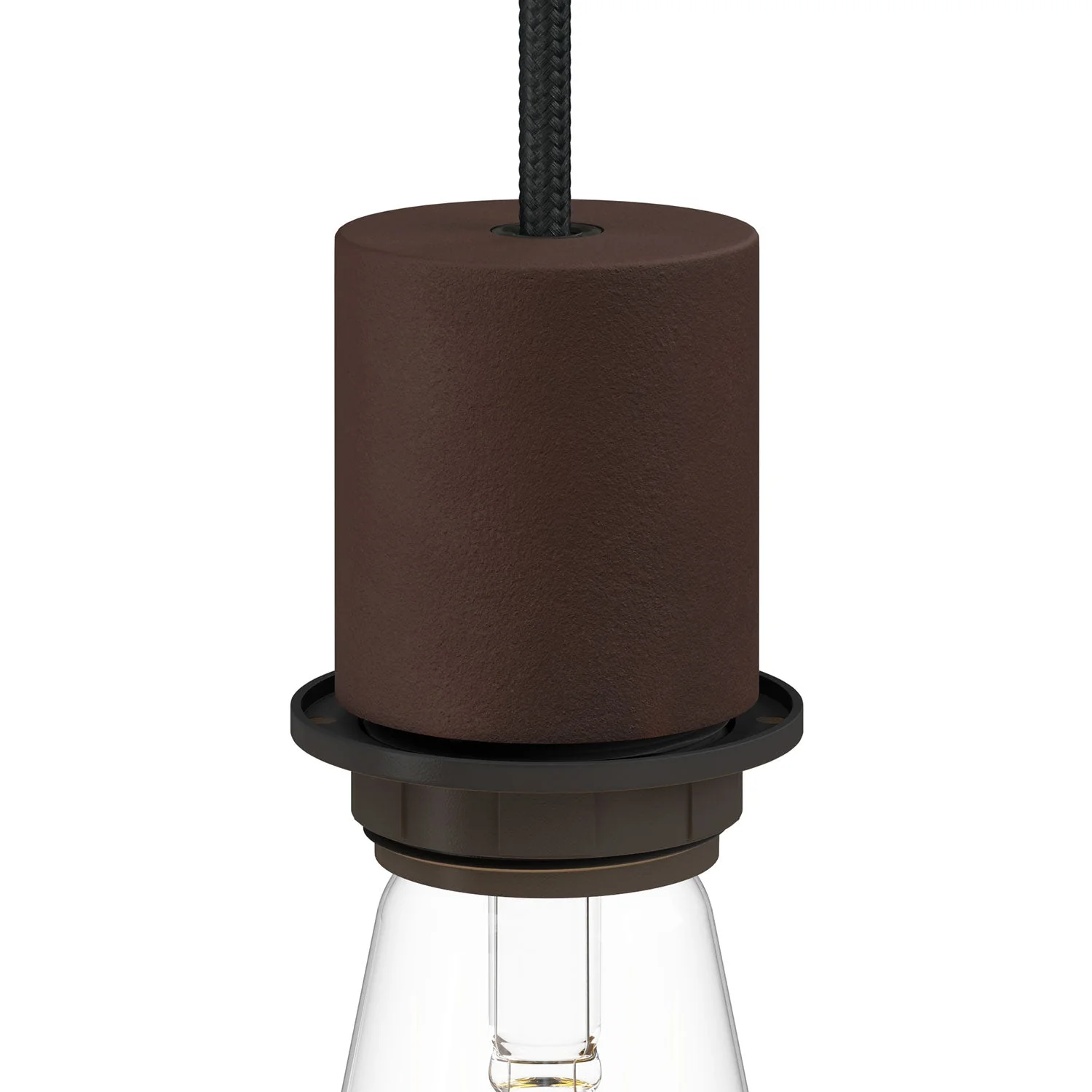 E27 semi-threaded metal lamp holder kit with hidden cable clamp - Painted dark rust