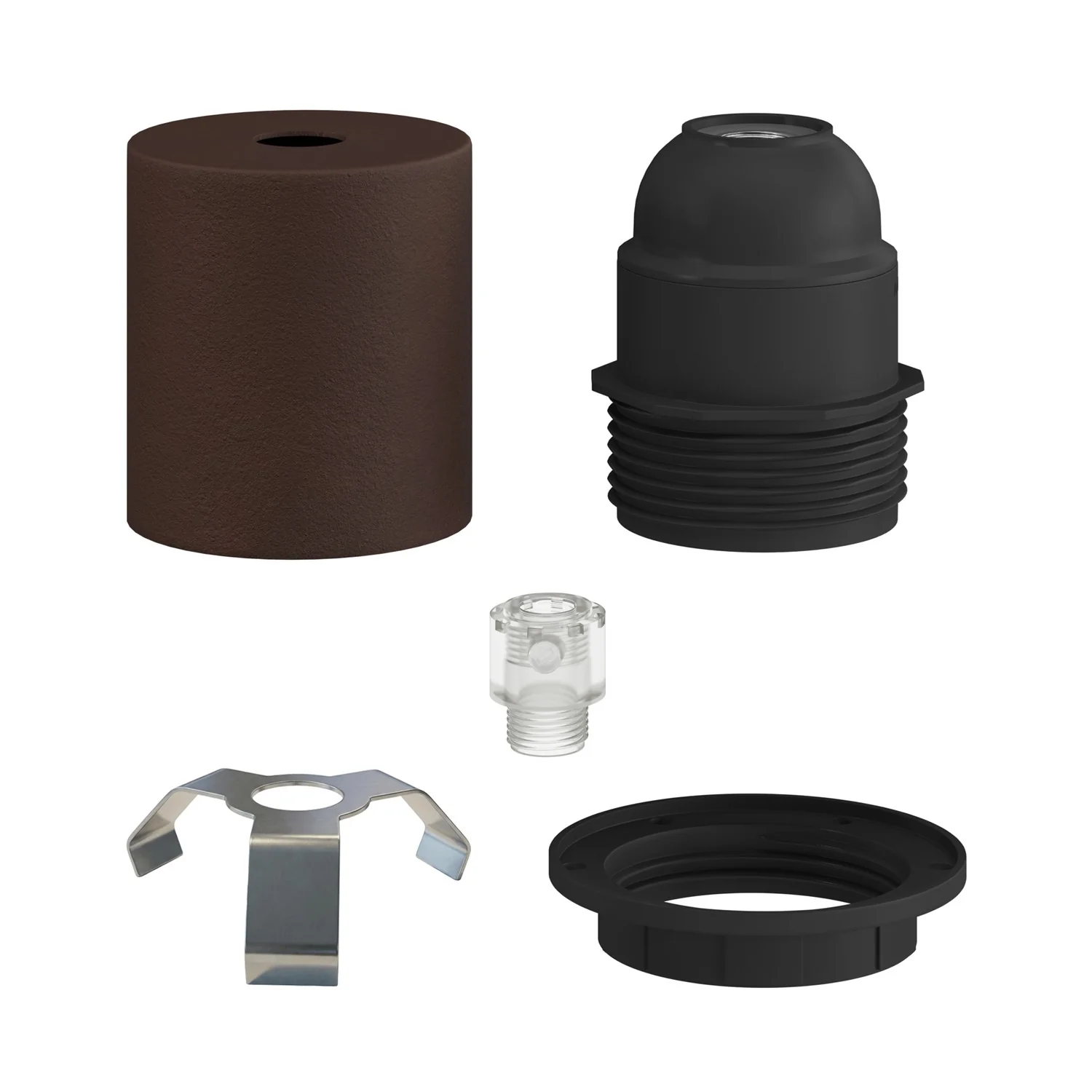 E27 semi-threaded metal lamp holder kit with hidden cable clamp - Painted dark rust - Image 2