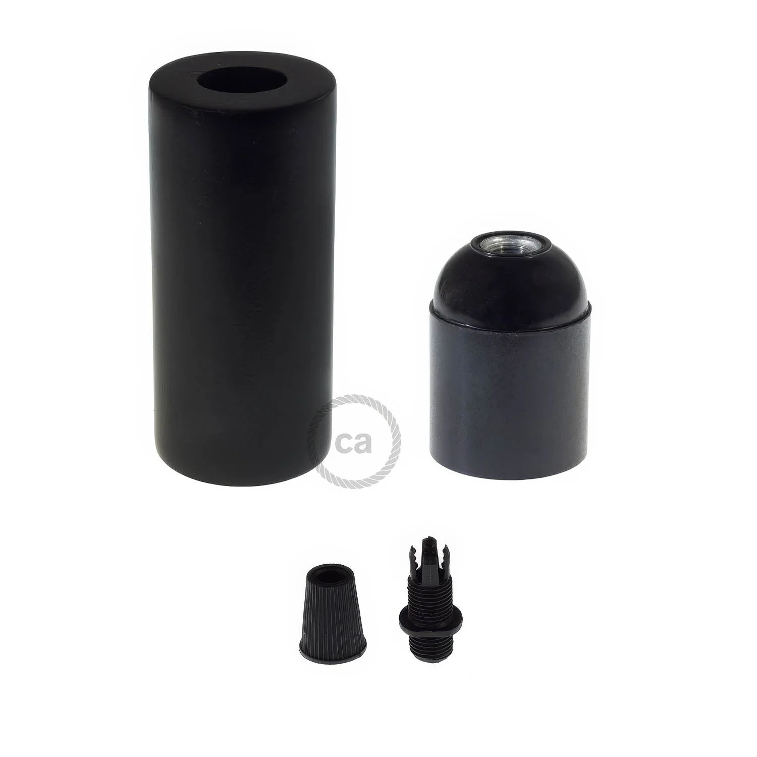 E27 wooden lamp holder kit for 2XL cord - Black - Image 2