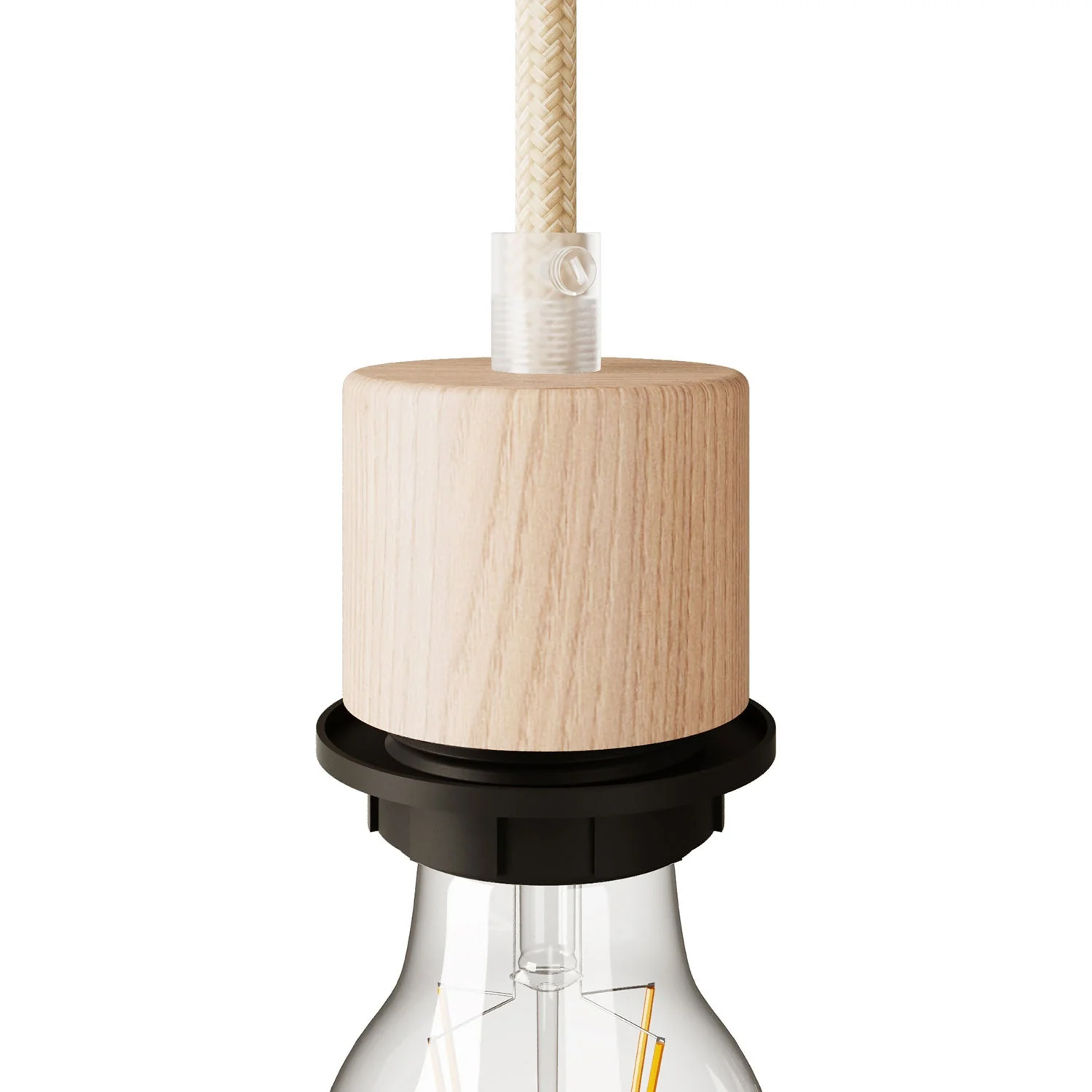 Threaded cylindrical E27 lamp holder kit in wood with cable clamp for lampshade - Neutral