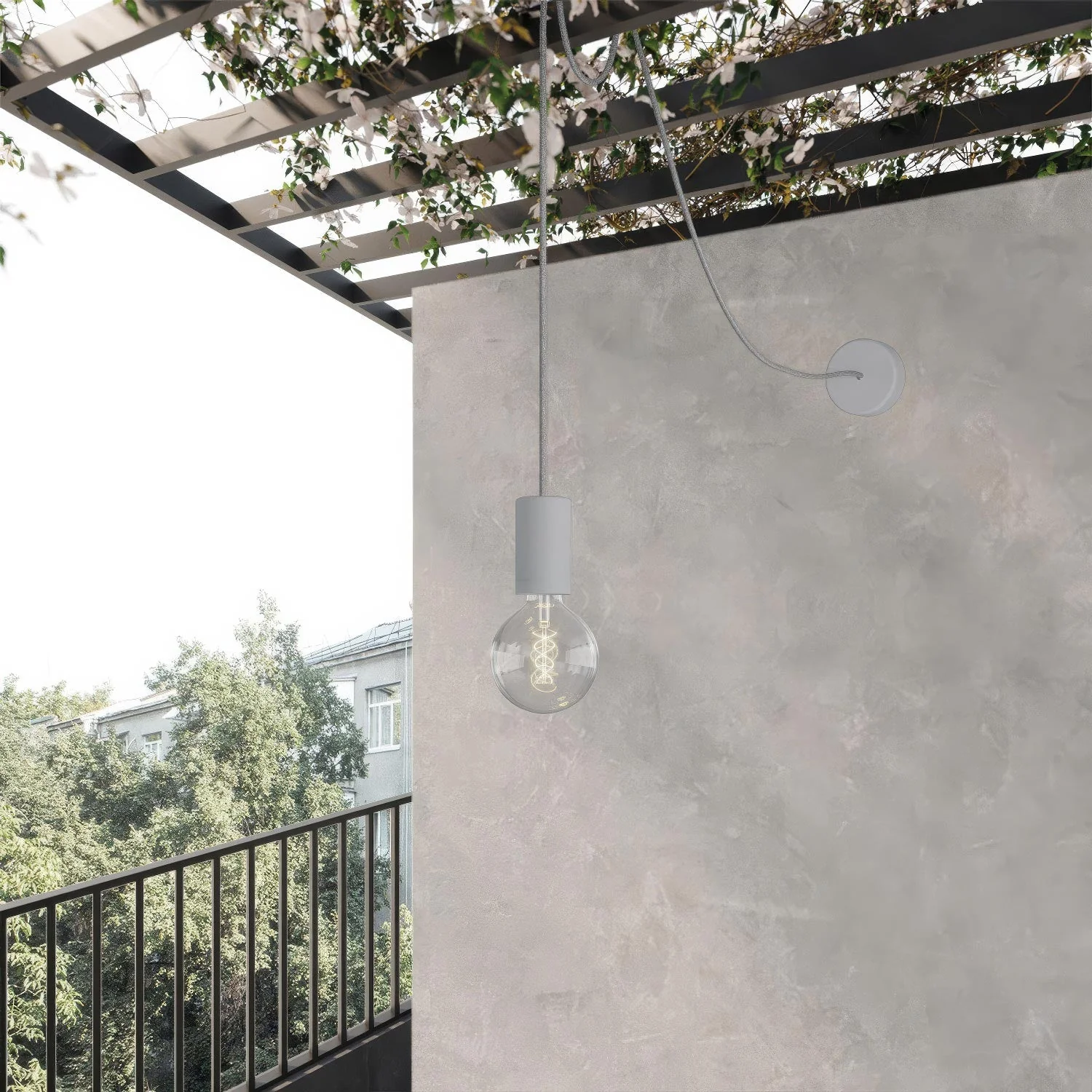 EIVA ELEGANT outdoor pendant lamp with textile cable, decentralizer, canopy and socket for wet locations - Glacier grey - Image 2