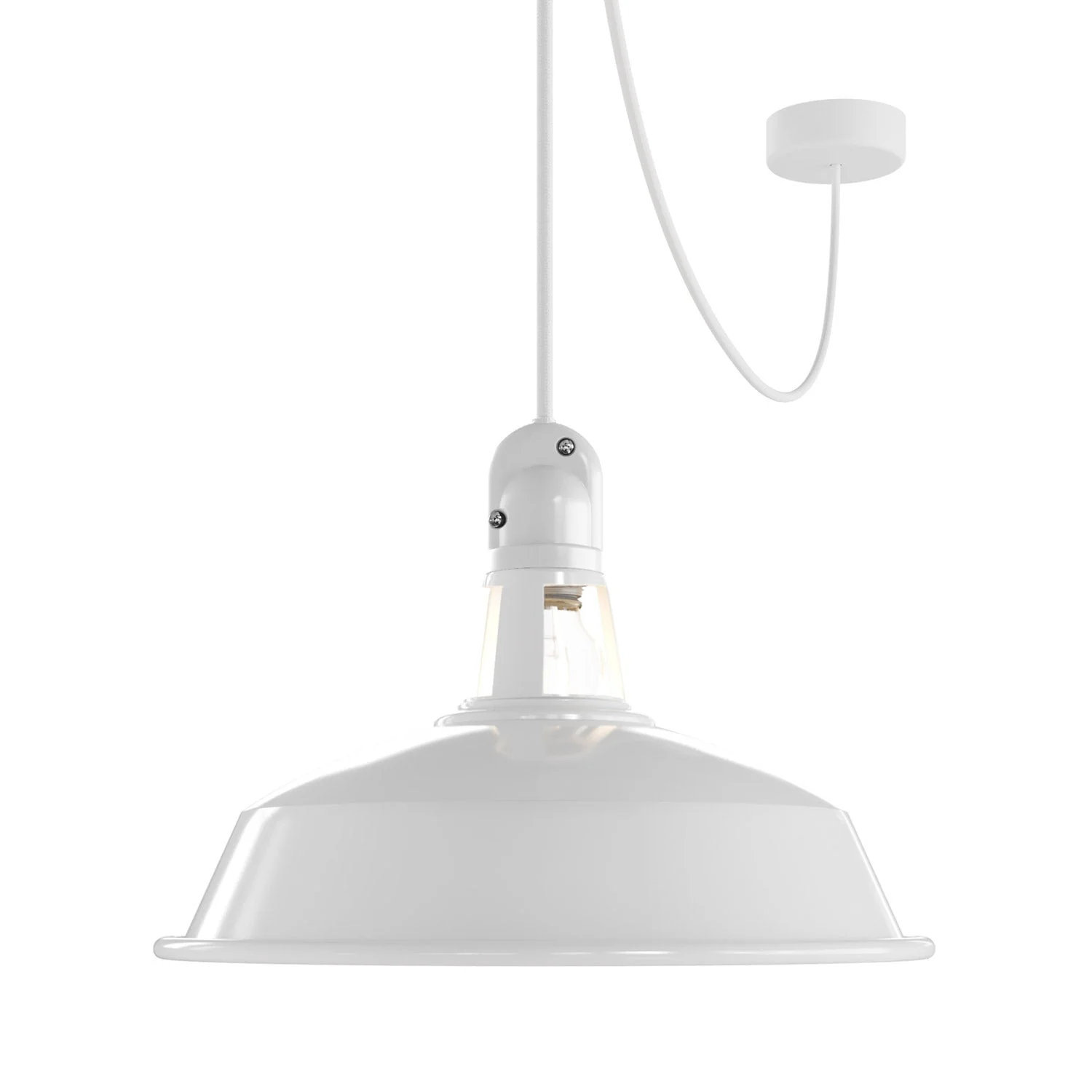 EIVA outdoor pendant lamp with shade, fabric cable, decentralizer, canopy and wet‑location socket - White