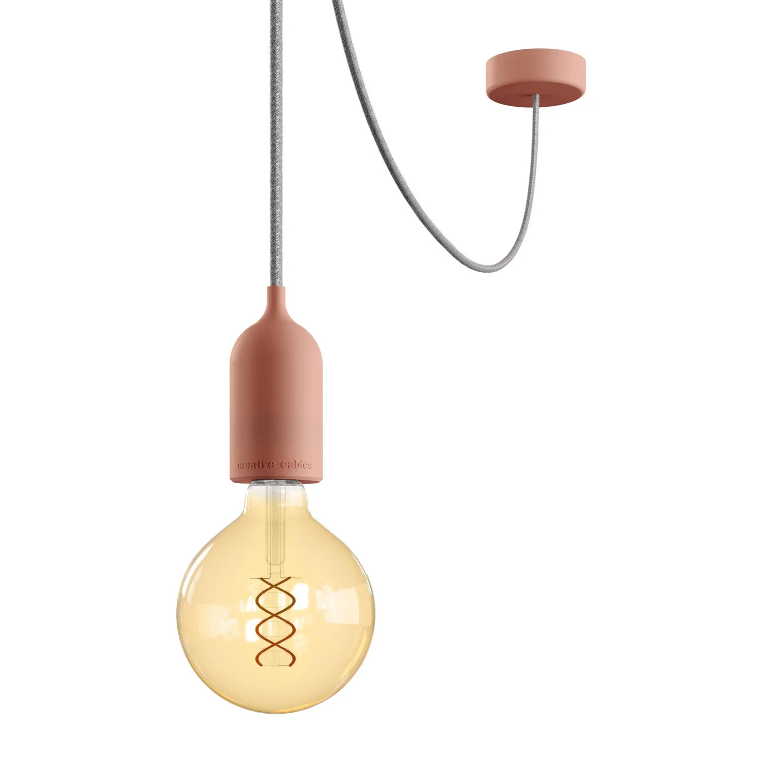 EIVA PASTEL outdoor pendant lamp with textile cable, decentralizer, canopy and socket for wet locations – Salmon