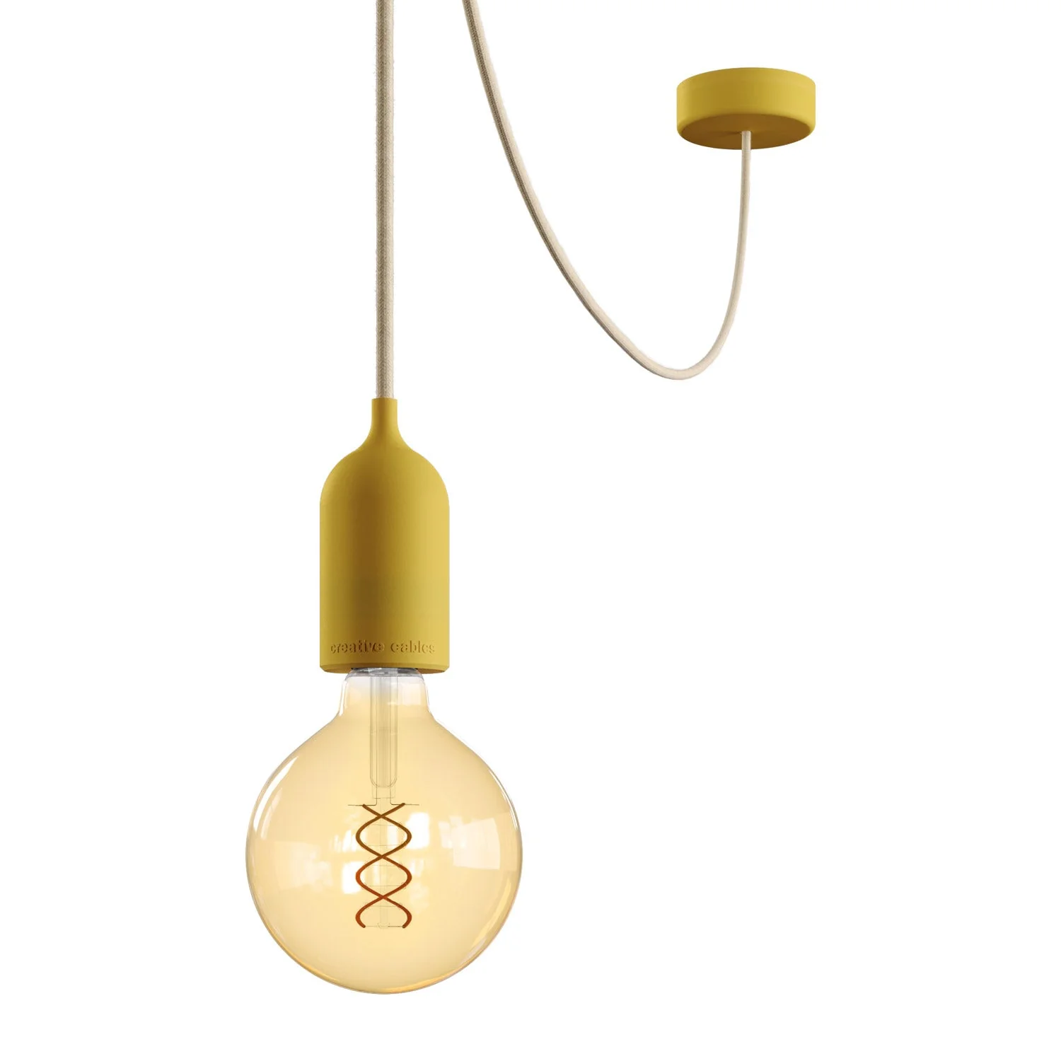 EIVA PASTEL outdoor pendant lamp with textile cable, decentralizer, canopy, and socket for wet locations – Yellow Mustard