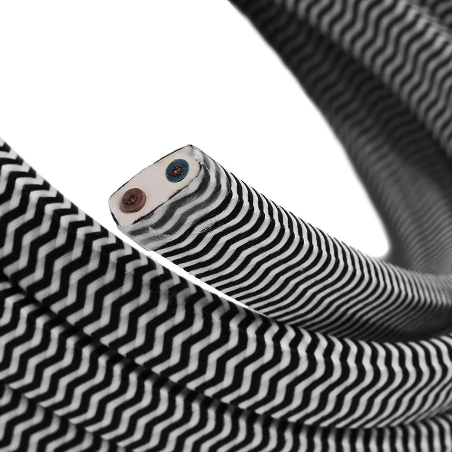 Electric cable for string light covered in ZigZag White - Black fabric CZ04 - Image 2