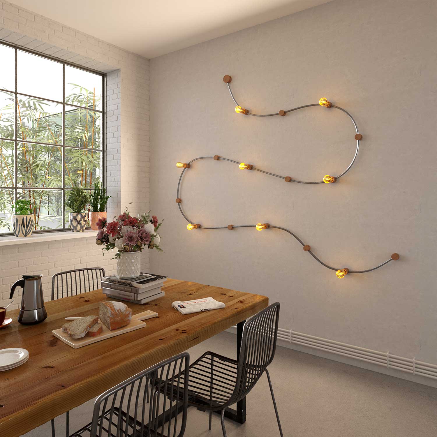 Electric cable for string light covered in ZigZag White - Black fabric CZ04 - Image 3