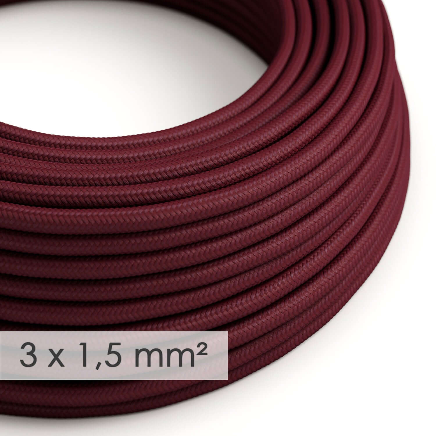 Large section electric cable 3x1.50 round - Bordeaux silk-effect fabric RM19