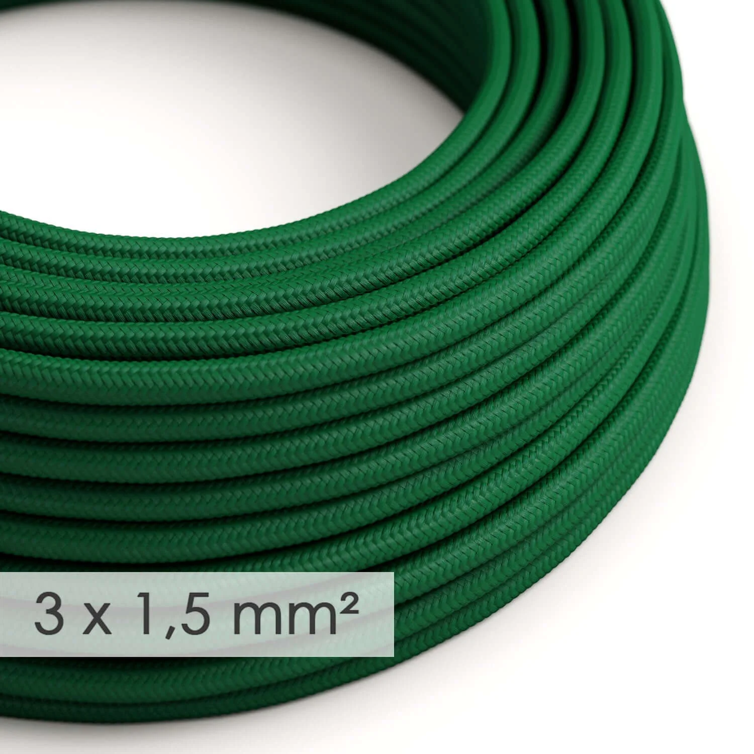Large section round electrical cable 3x1.50 - dark green silk-effect fabric RM21