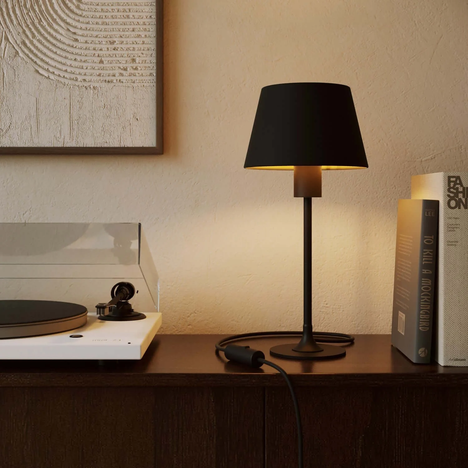 Impero Lampshade with E27 fitting for table lamp or wall light - Made in Italy - Black Cinette - Image 2