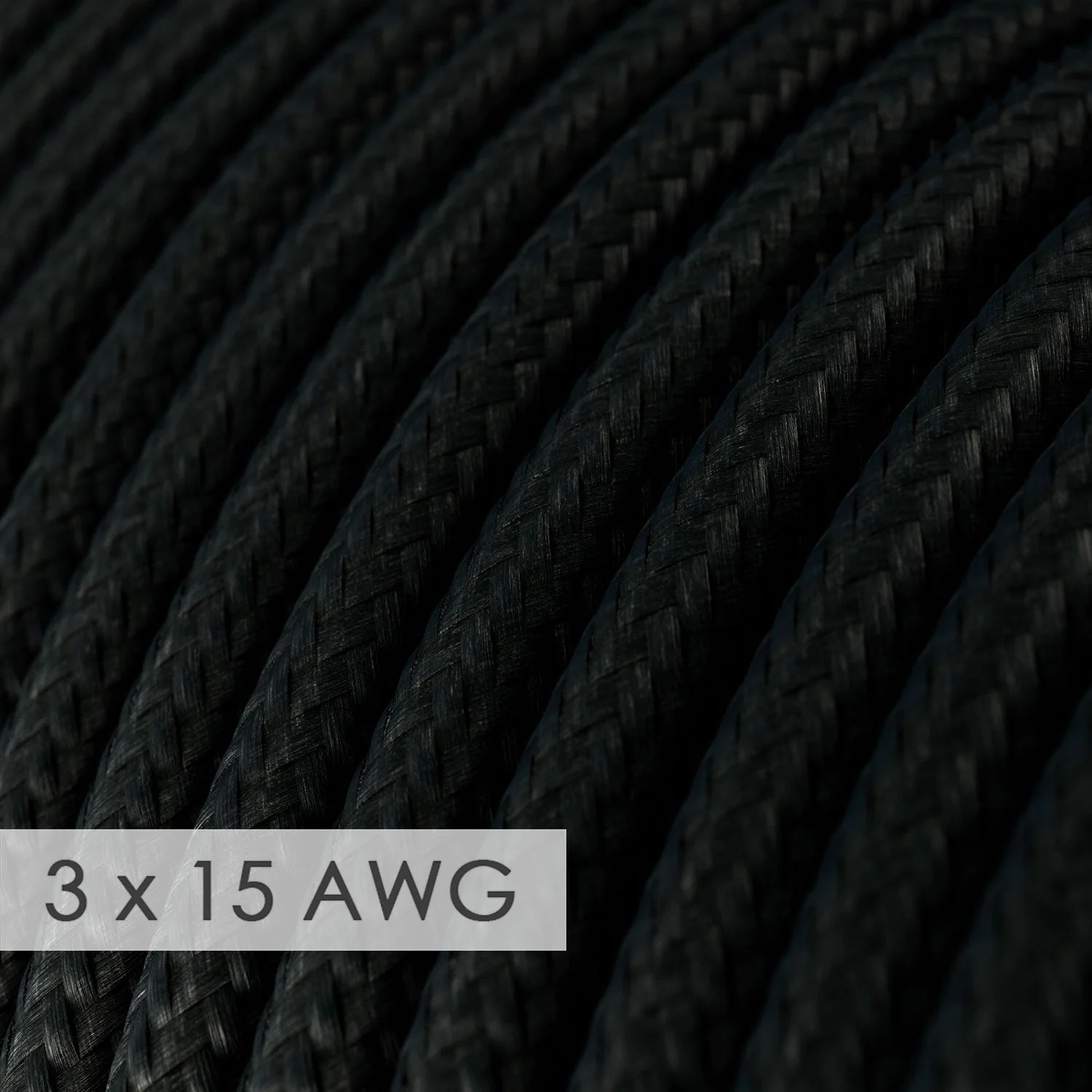 Extension Cord - Round Black Rayon RM04 - 15/3 AWG - Image 2