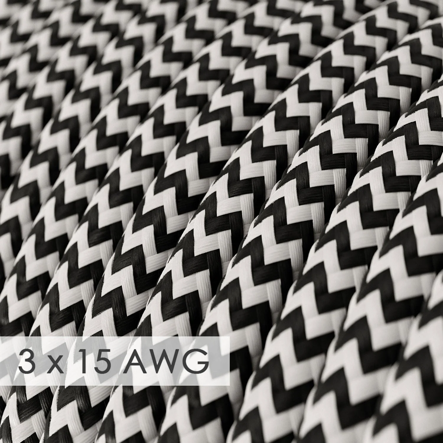 Extension Cord - Round Chevron Black Rayon RZ04 - 15/3 AWG - Image 2