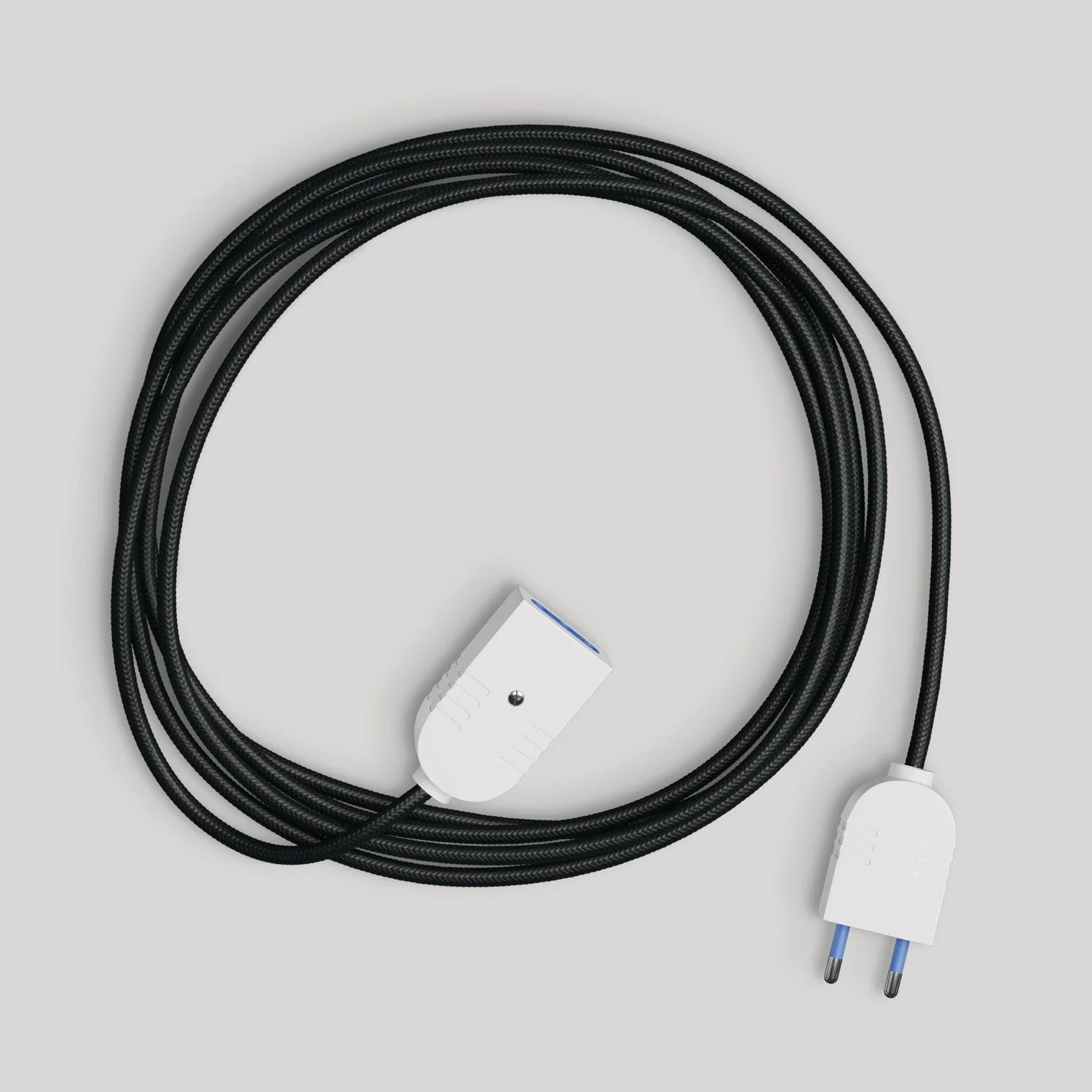 Extension lead with glossy black textile cable 2P 10A Made in Italy