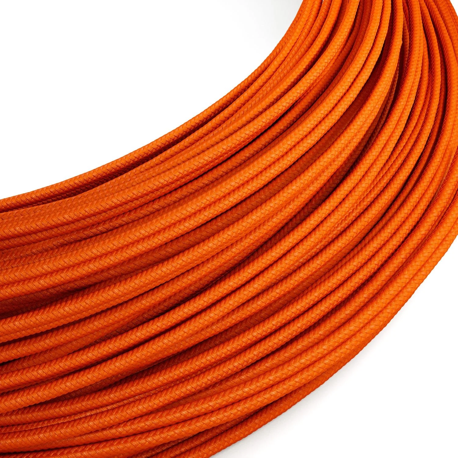Extra Low Voltage power cable coated in Orange RM15 silk-effect fabric.