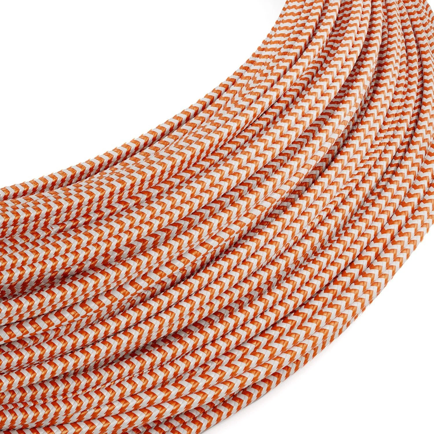 Extra-low-voltage power cable coated in ZigZag White and Orange RZ15 silk-effect fabric