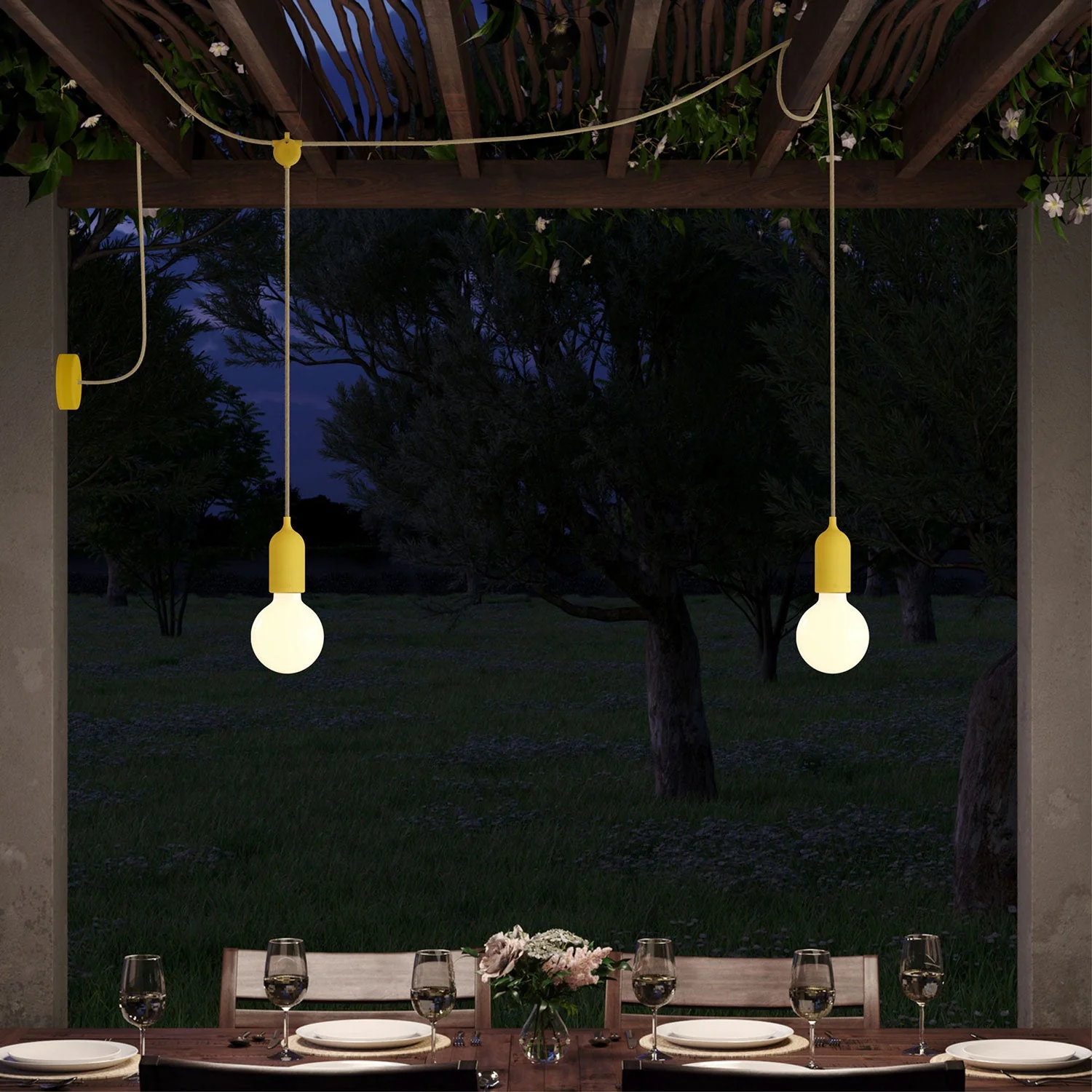F-Snake Modulair Outdoor Lamp IP65 with 2 lights and ceiling rose - Mustard - Image 2