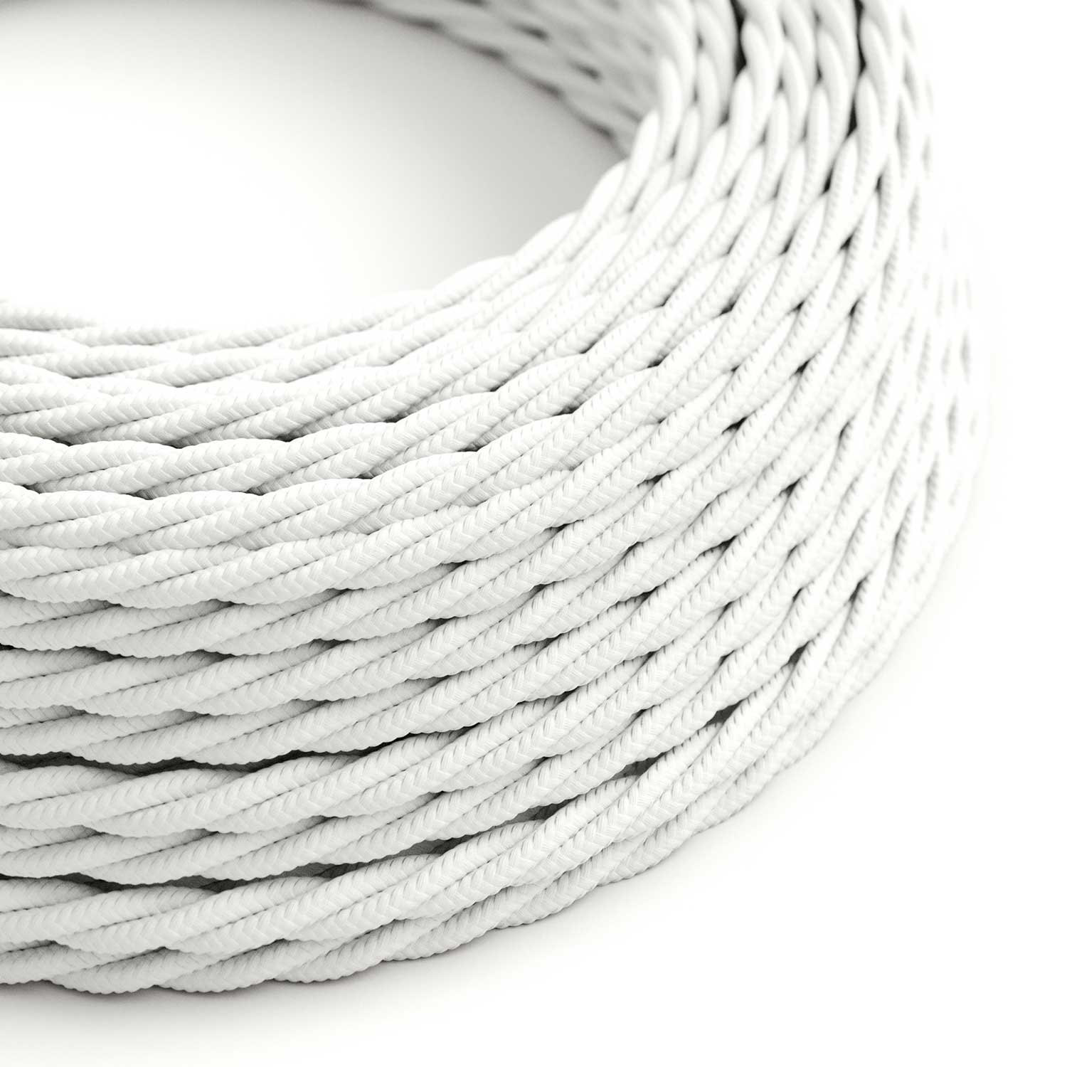 Glossy Optical White braided fabric electric cable - The Original Creative Cables, for designer exposed installations - TM01