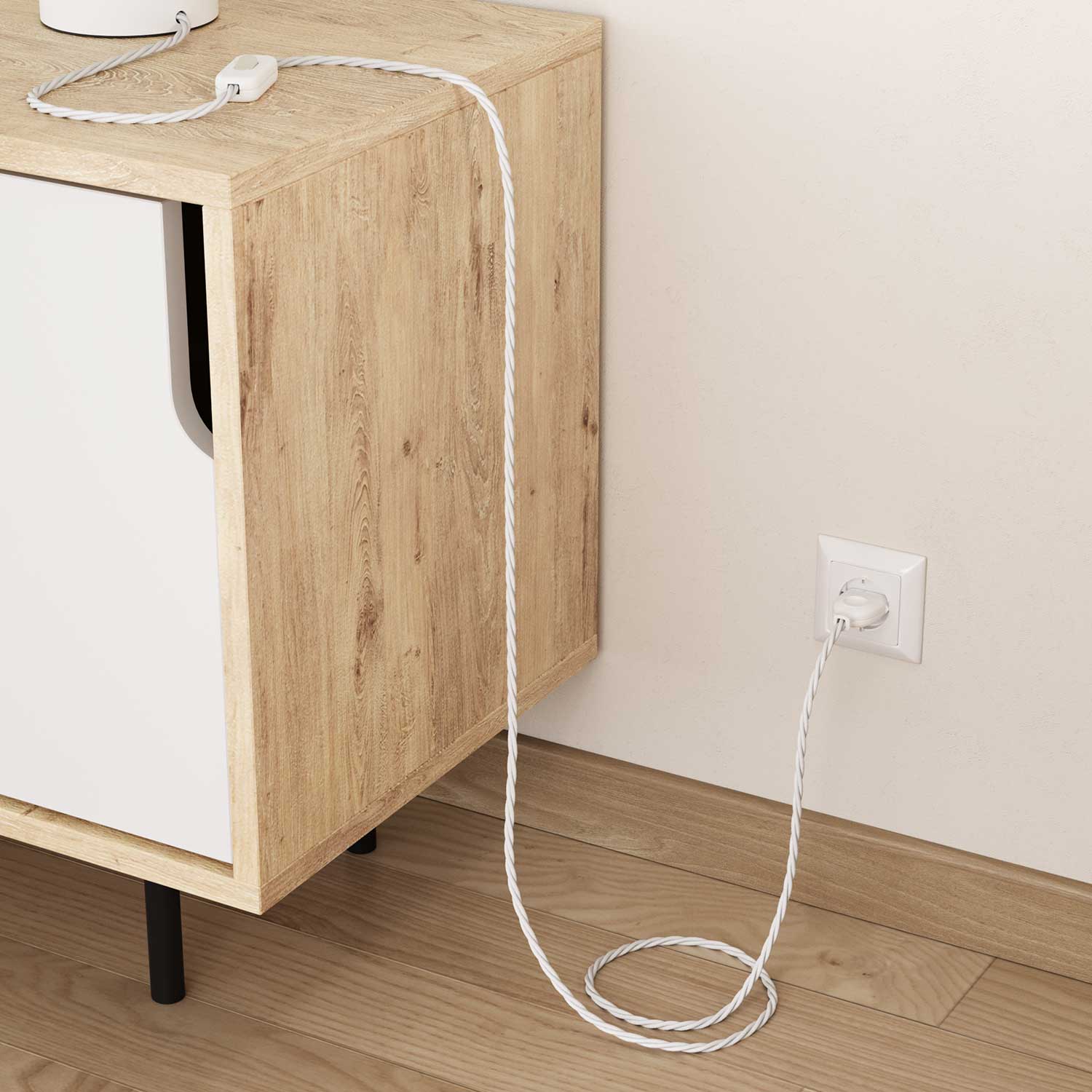 Glossy Optical White braided fabric electric cable - The Original Creative Cables, for designer exposed installations - TM01 - Image 3