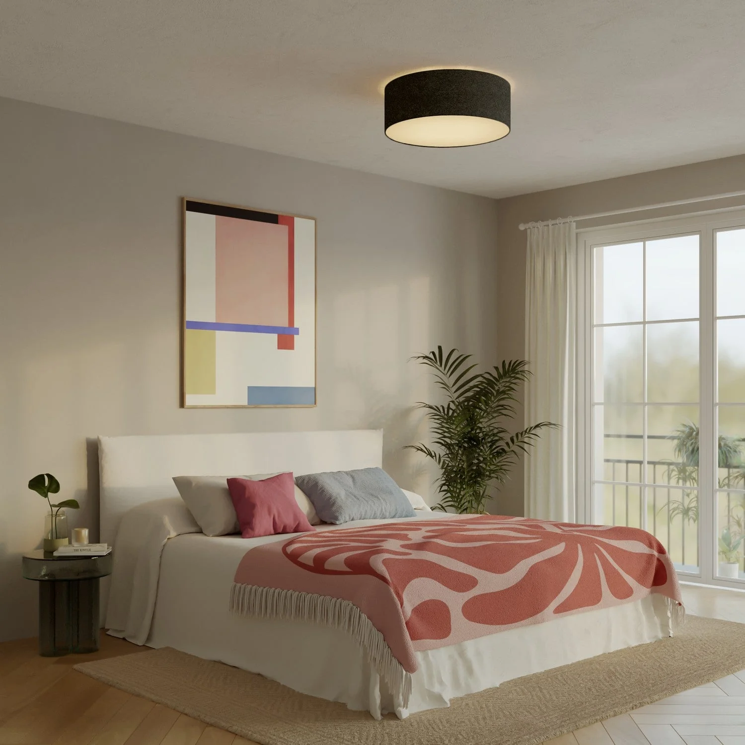 Large Fabric Ceiling Light - Made in Italy - Dark Gray Wool - Image 2