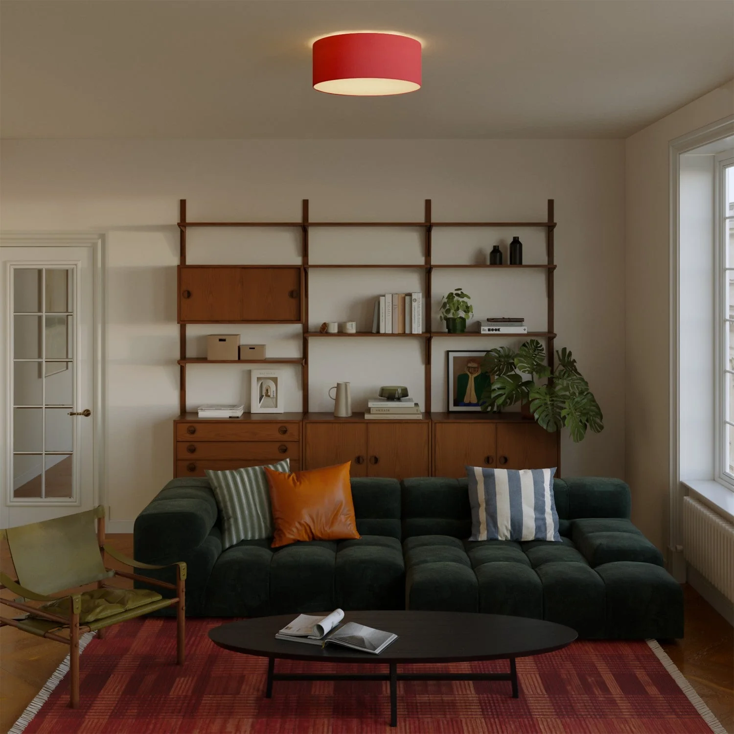 Medium Slim Fabric Ceiling Light - Made in Italy - Red Fabric - Image 2