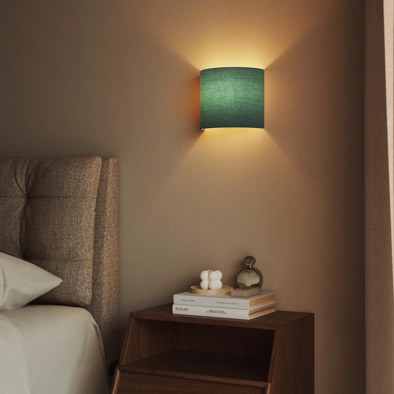 Ventola Wall Sconce with fabric lampshade - Made in Italy - Dubbio Green Fabric - Image 2